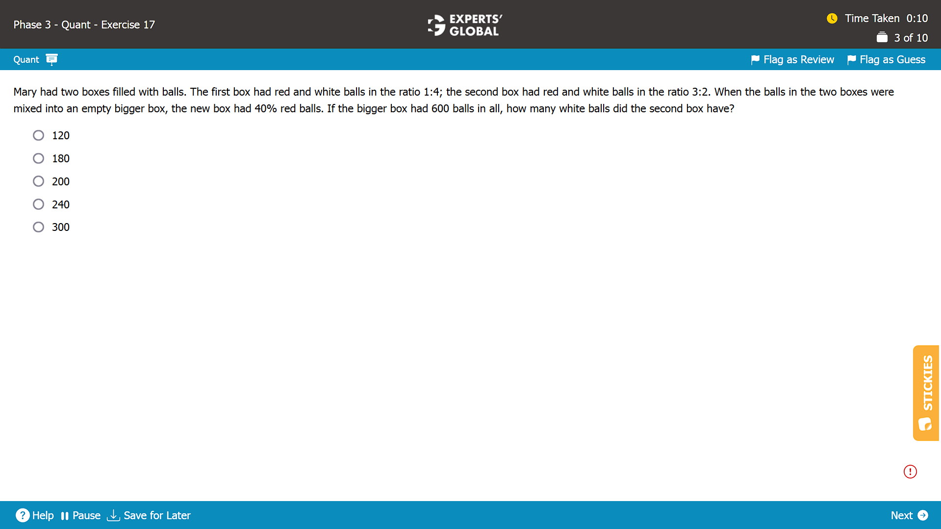 A screenshot of a Problem Solving Word Problem question on the GMAT taken from the Experts' Global GMAT platform