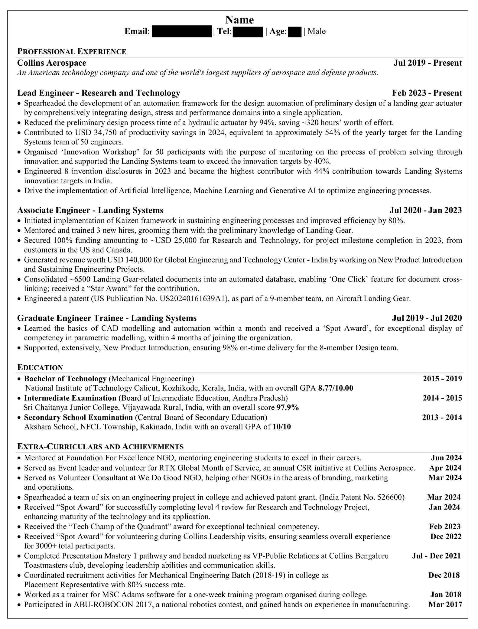 A sample MBA resume template recommended by Experts' Global for MBA applications