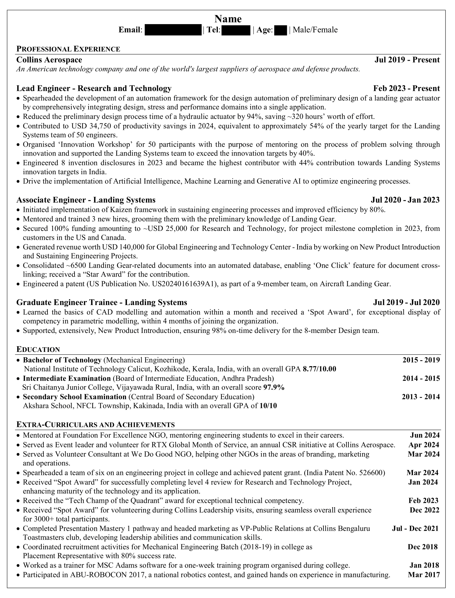 A sample MBA resume template recommended by Experts' Global for MBA applications