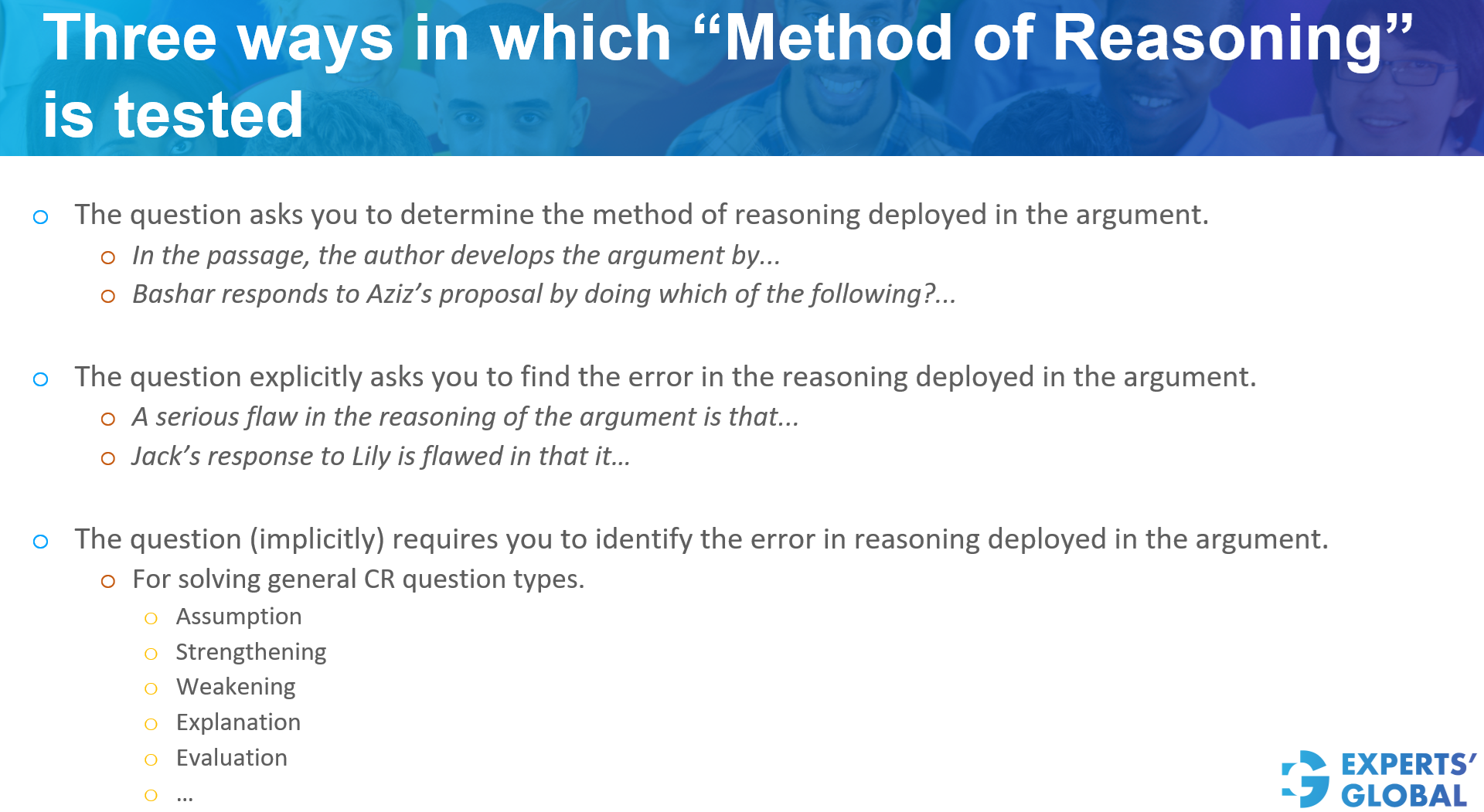 Three ways in which Method of Reasoning is tested on GMAT CR