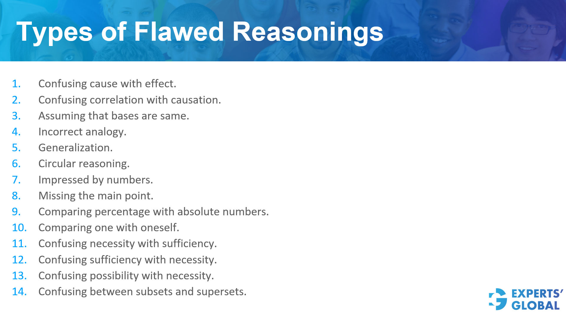 Fourteen types of flaws in Reasoning question type in GMAT CR