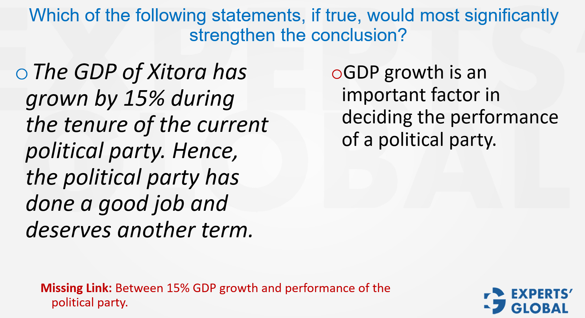 GMAT CR Strengthening question example