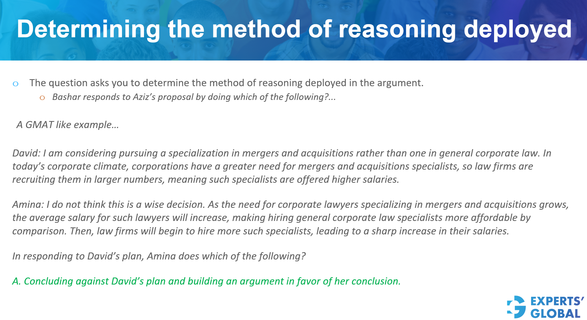 Illustrative example of Dialogue-based reasoning GMAT CR question