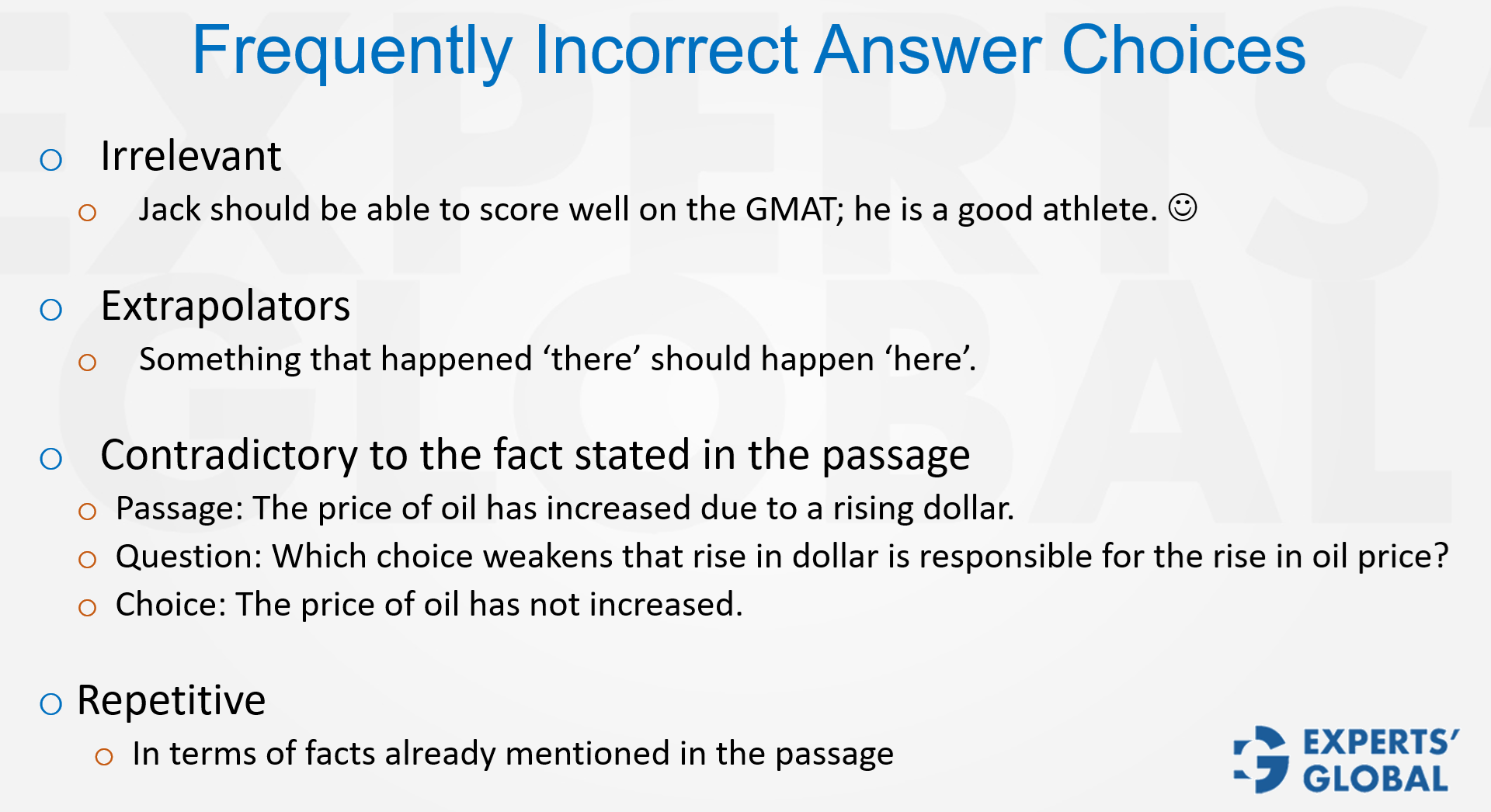 GMAT CR: Choices Generally Incorrect problem