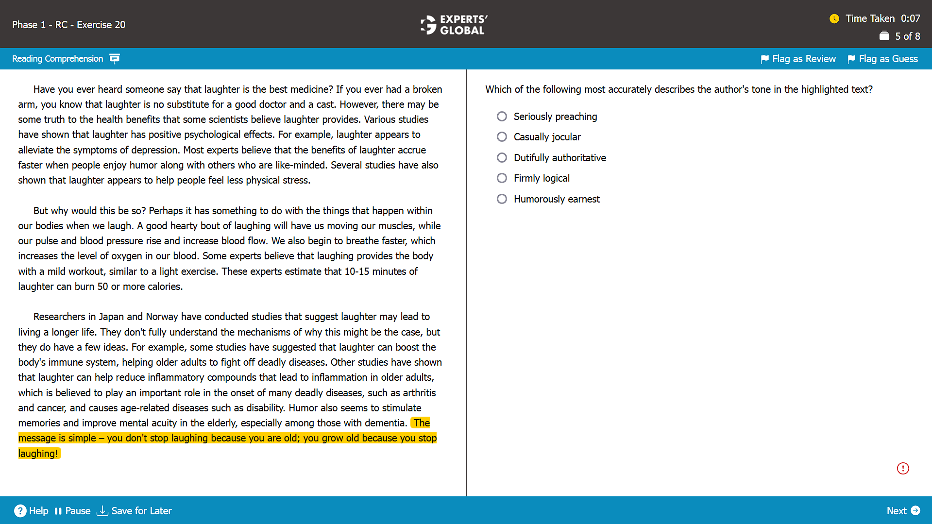 Highlighted Text RC Question Experts Global GMAT Practice Test