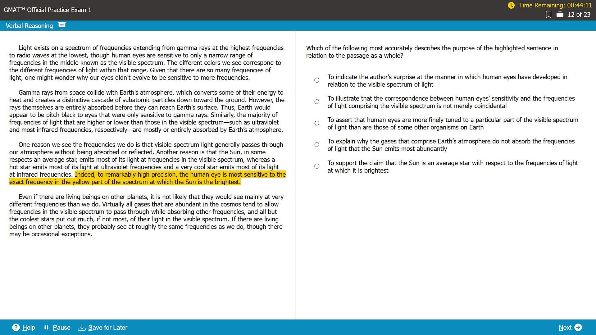Highlighted Text RC Question Official GMAT Practice Test