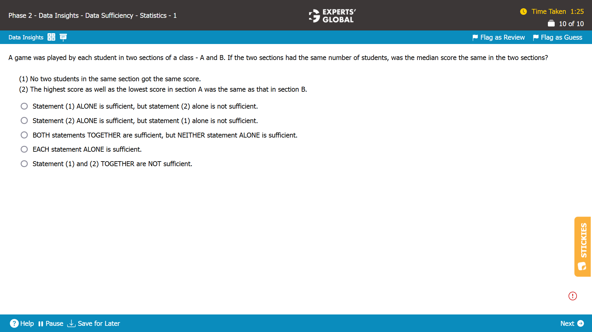 GMAT Statistics Sample Question 5