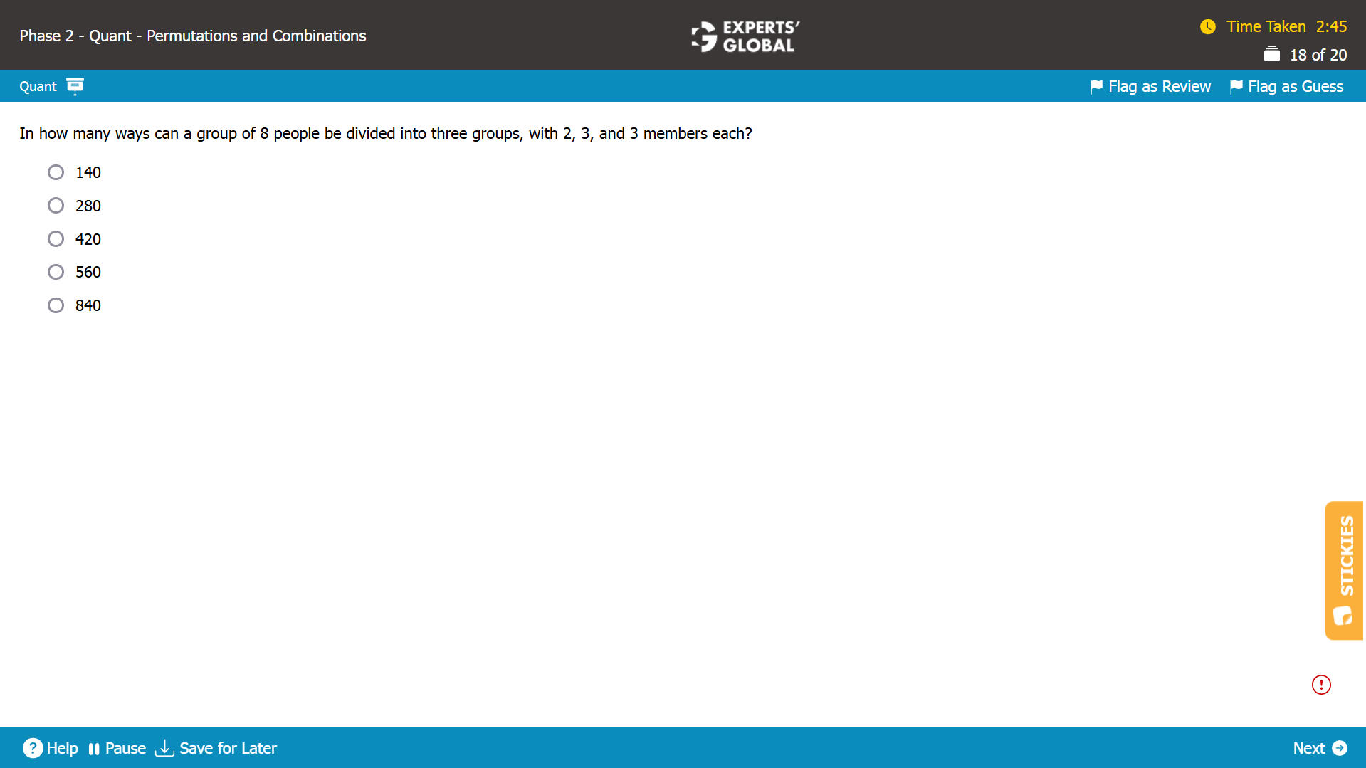 GMAT Permutations and Combinations Practice Question 5