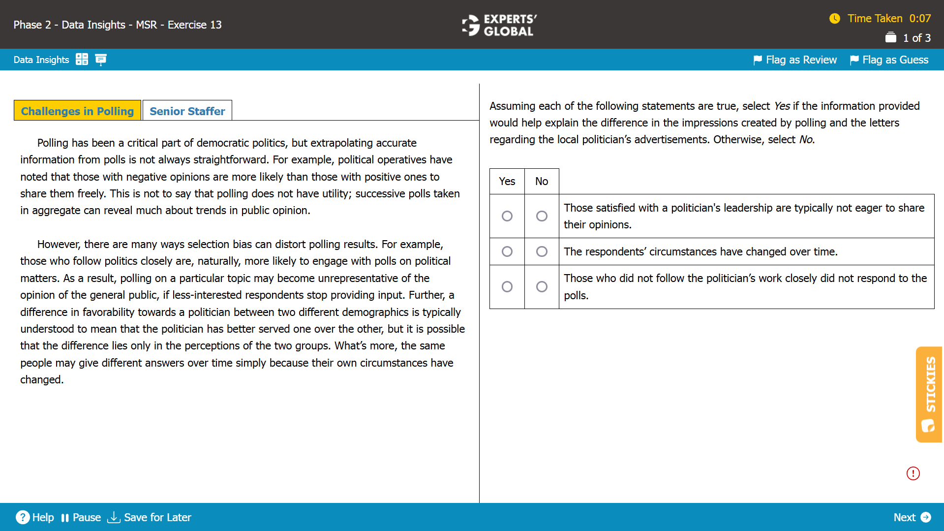 GMAT MSR Set 13 - Tab 1 + Question 1