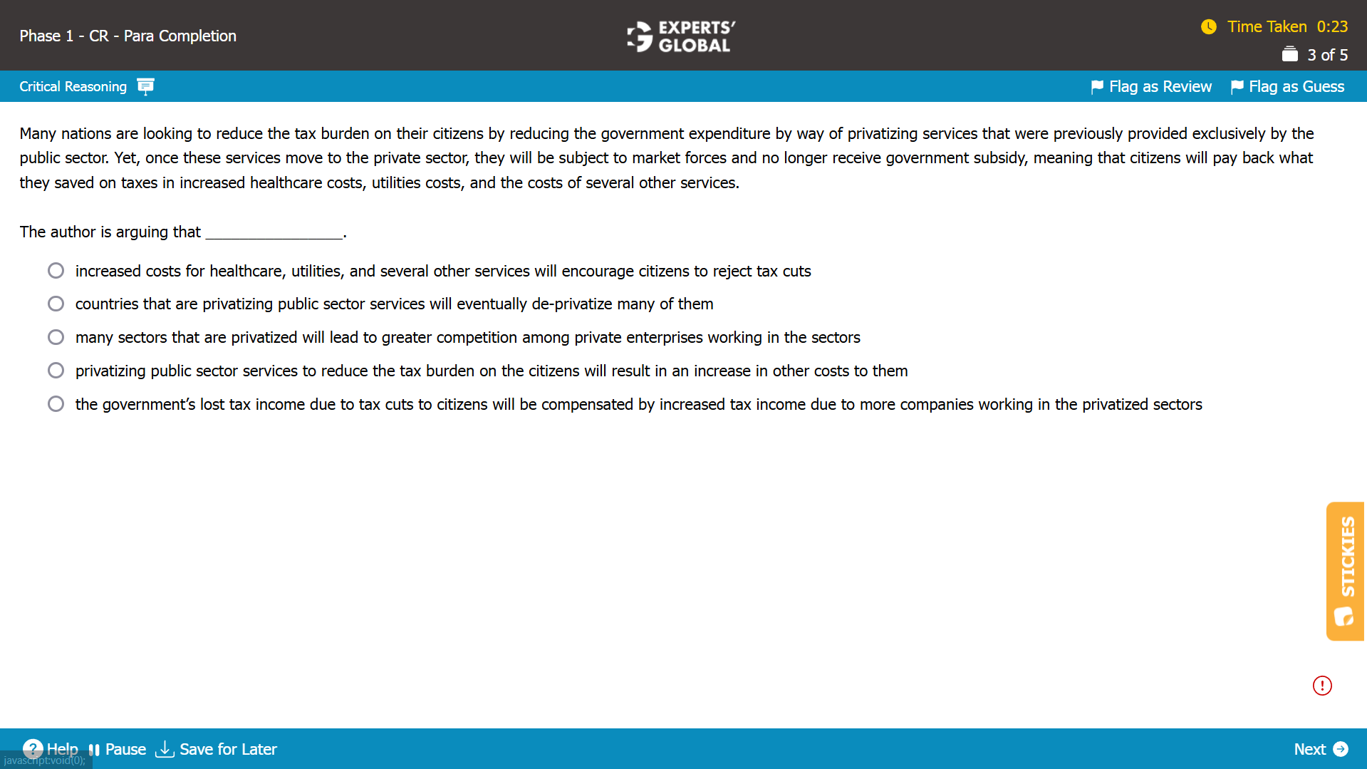 GMAT CR Paragraph Completion question, Experts' Global GMAT preparation online
