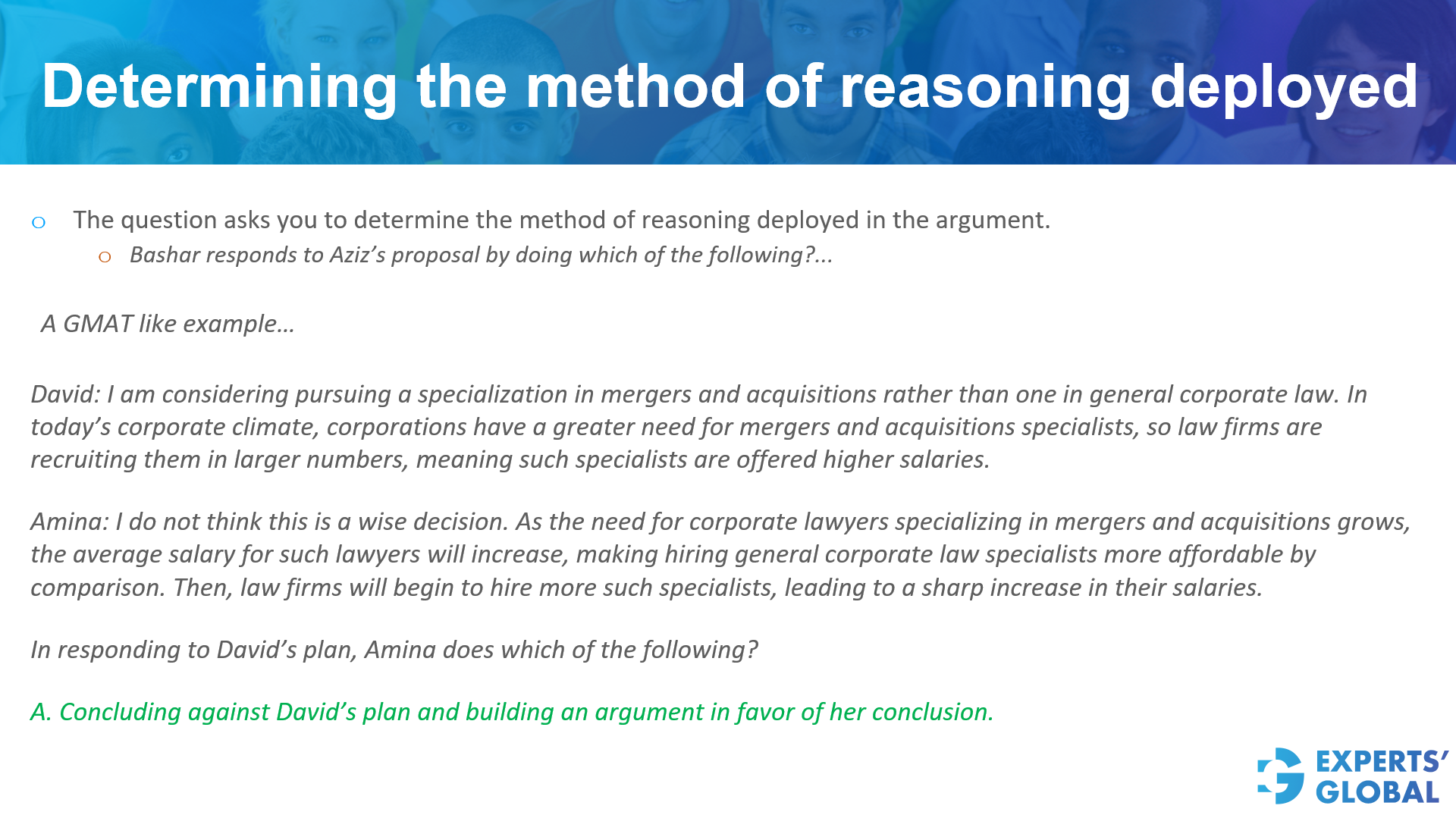 Illustrative example of Dialogue-based reasoning GMAT CR question