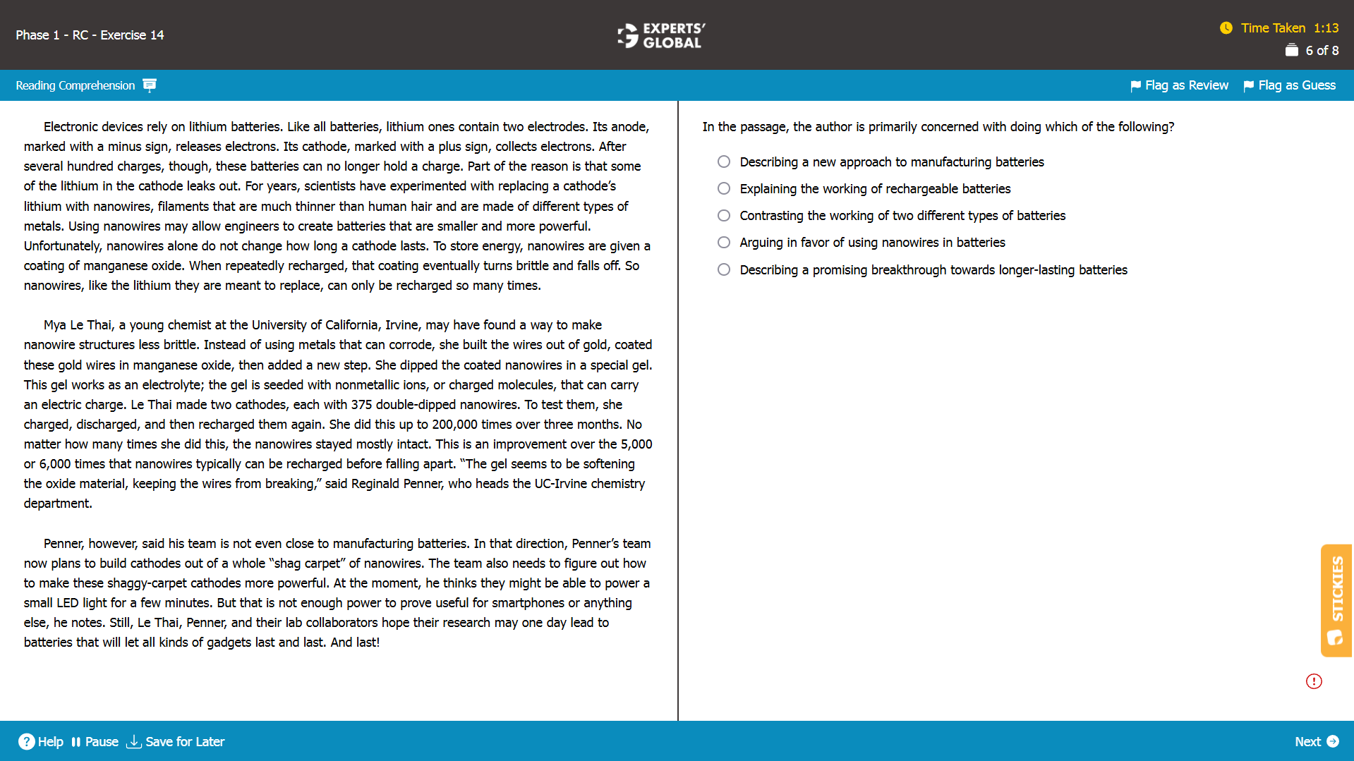 GMAT RC Practice Question 6