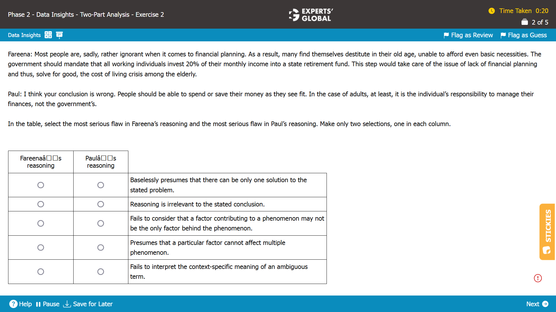 GMAT Two-Part Analysis Practice Question 5