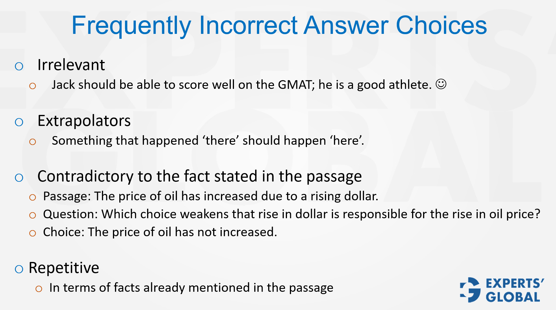 Frequently incorrect answer choices in GMAT CR