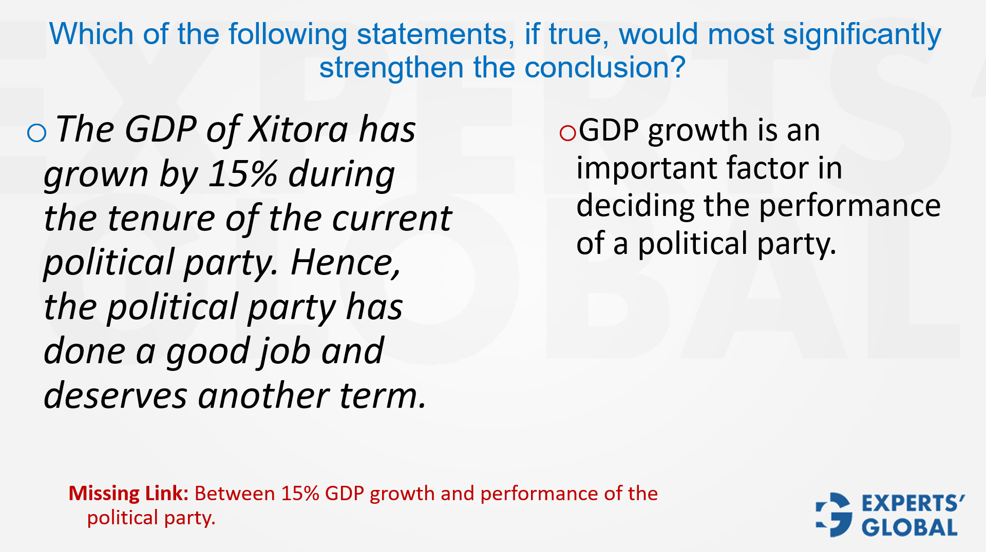 Strengthening question example on GMAT