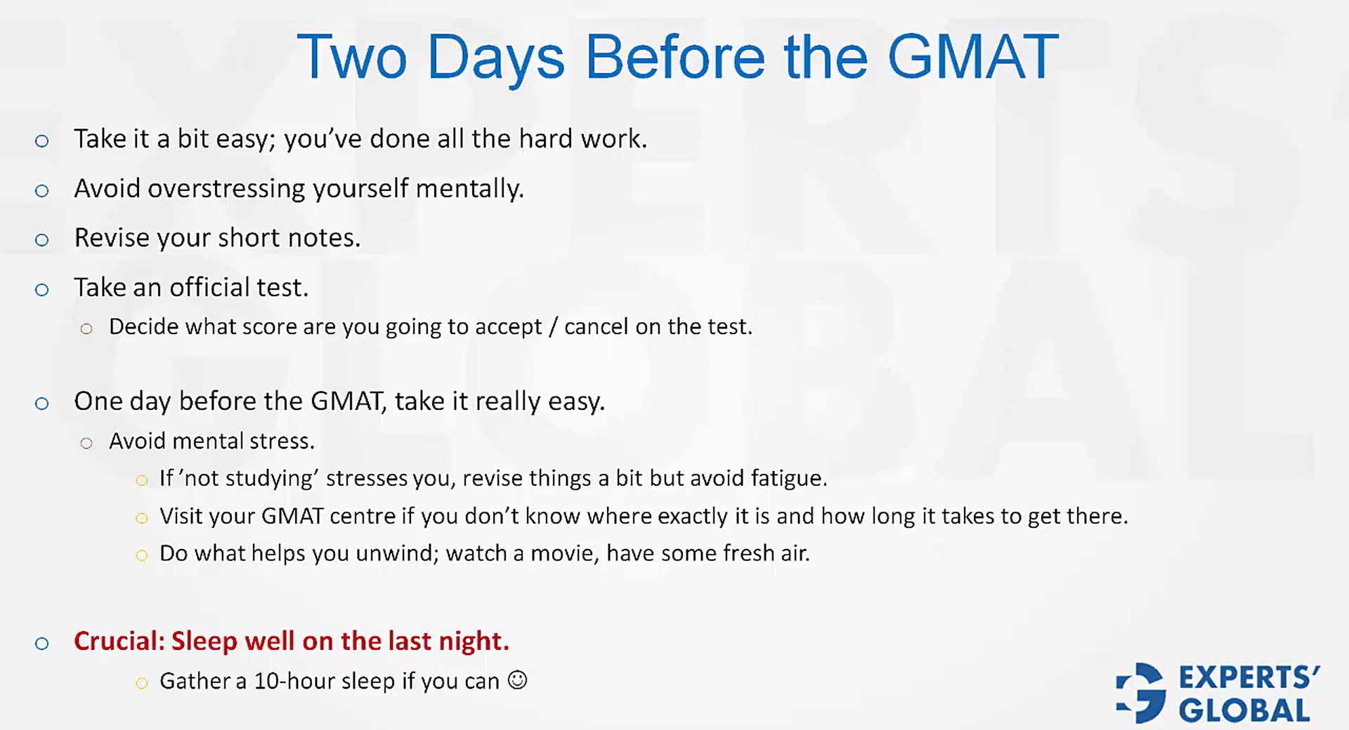 Ten days before the GMAT