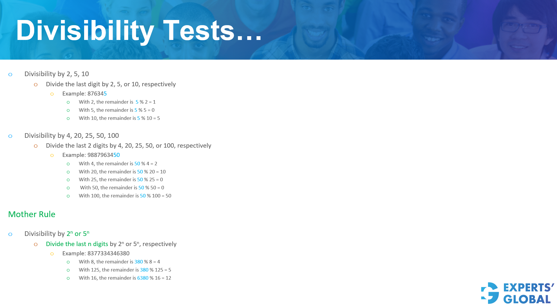 The Divisibility rule for 2, 5 and 10