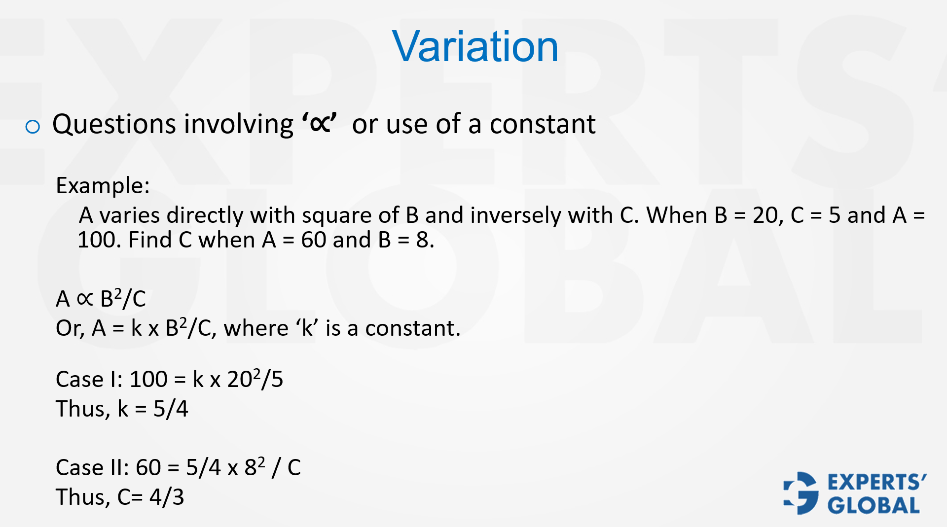 The concept of Variation or Proportionality