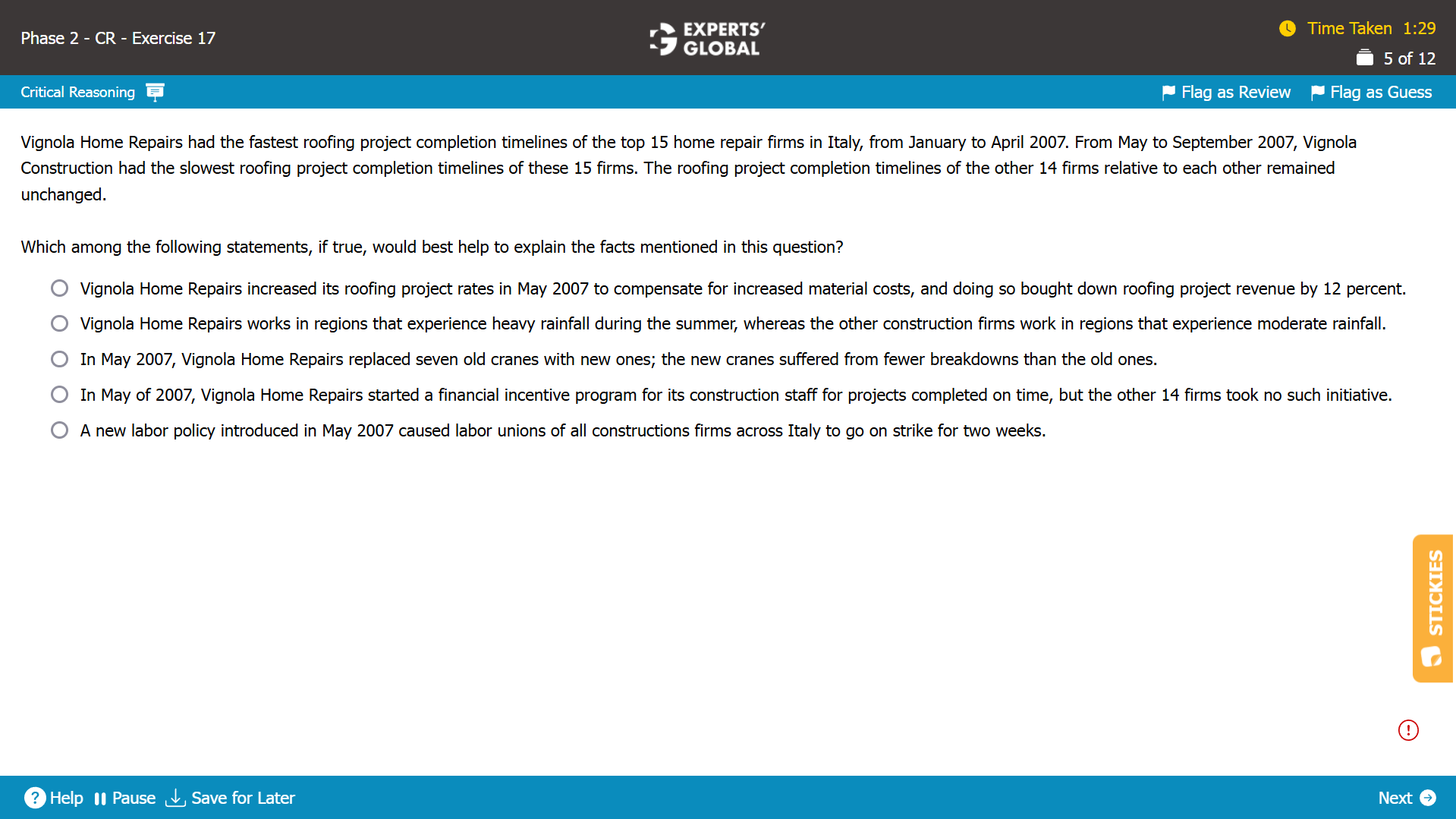 Critical Reasoning Practice Question 3