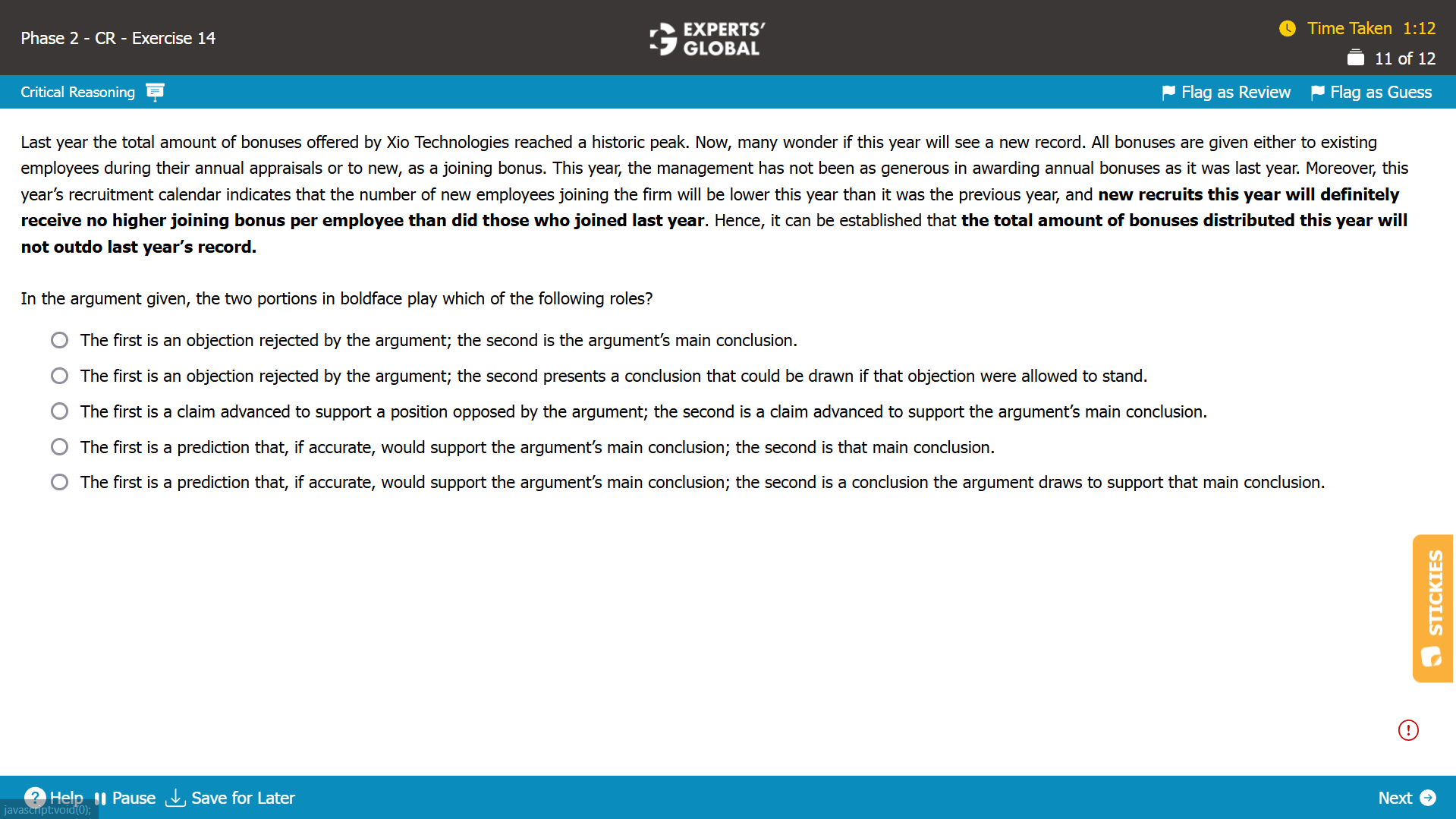 Boldface Practice Question on GMAT CR