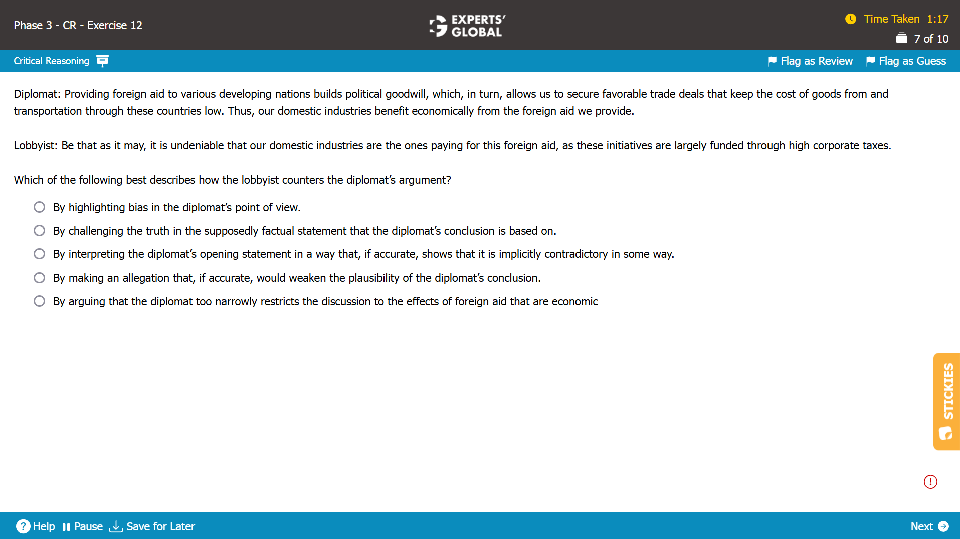 Dialogue Practice Question on GMAT CR