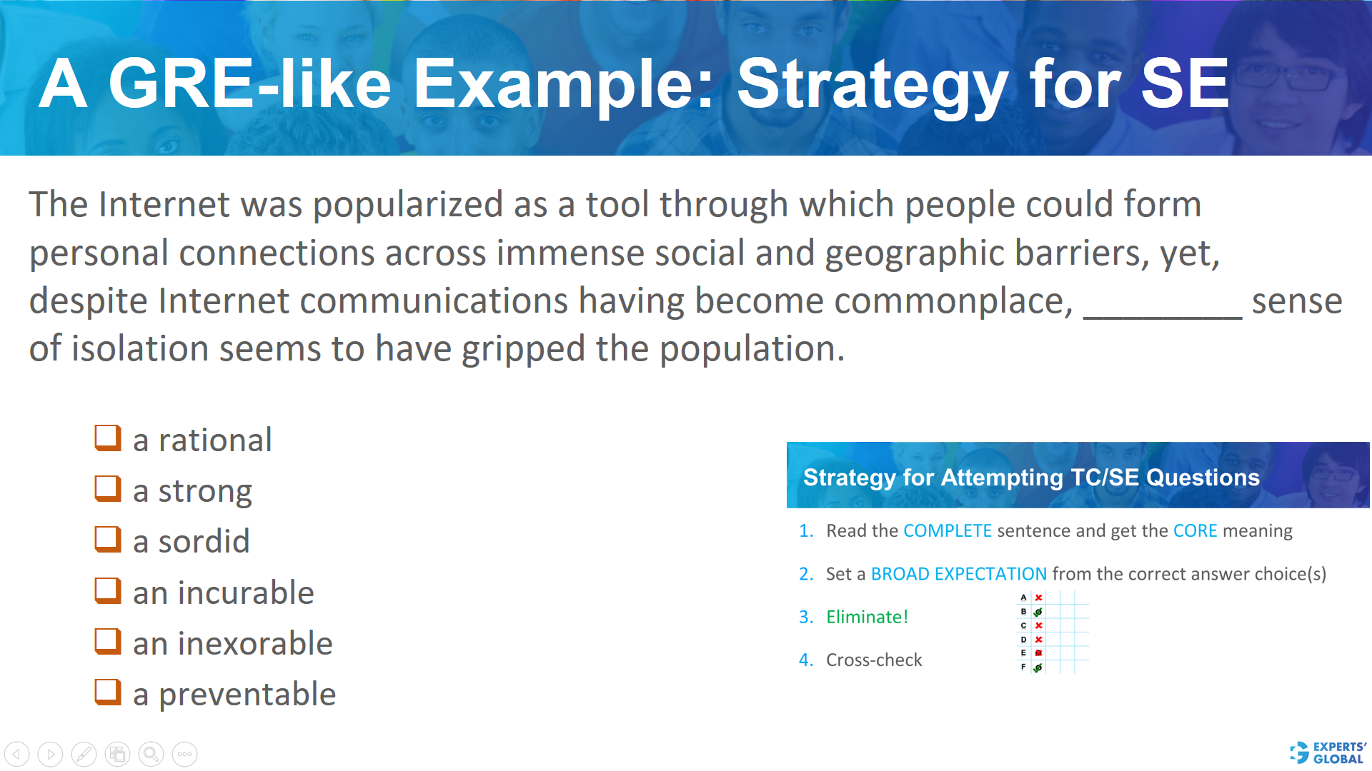A GRE like example: Strategy for SE