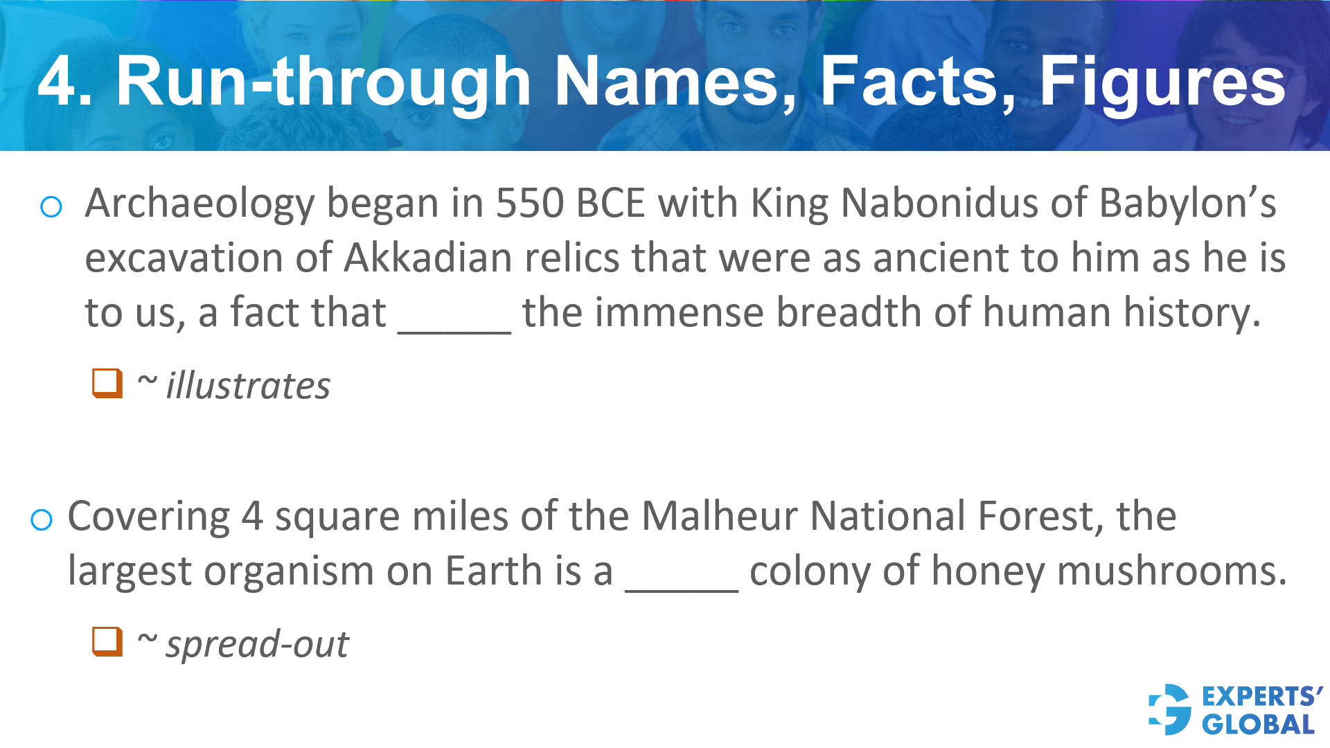 Run through names, facts, figures in GRE SE