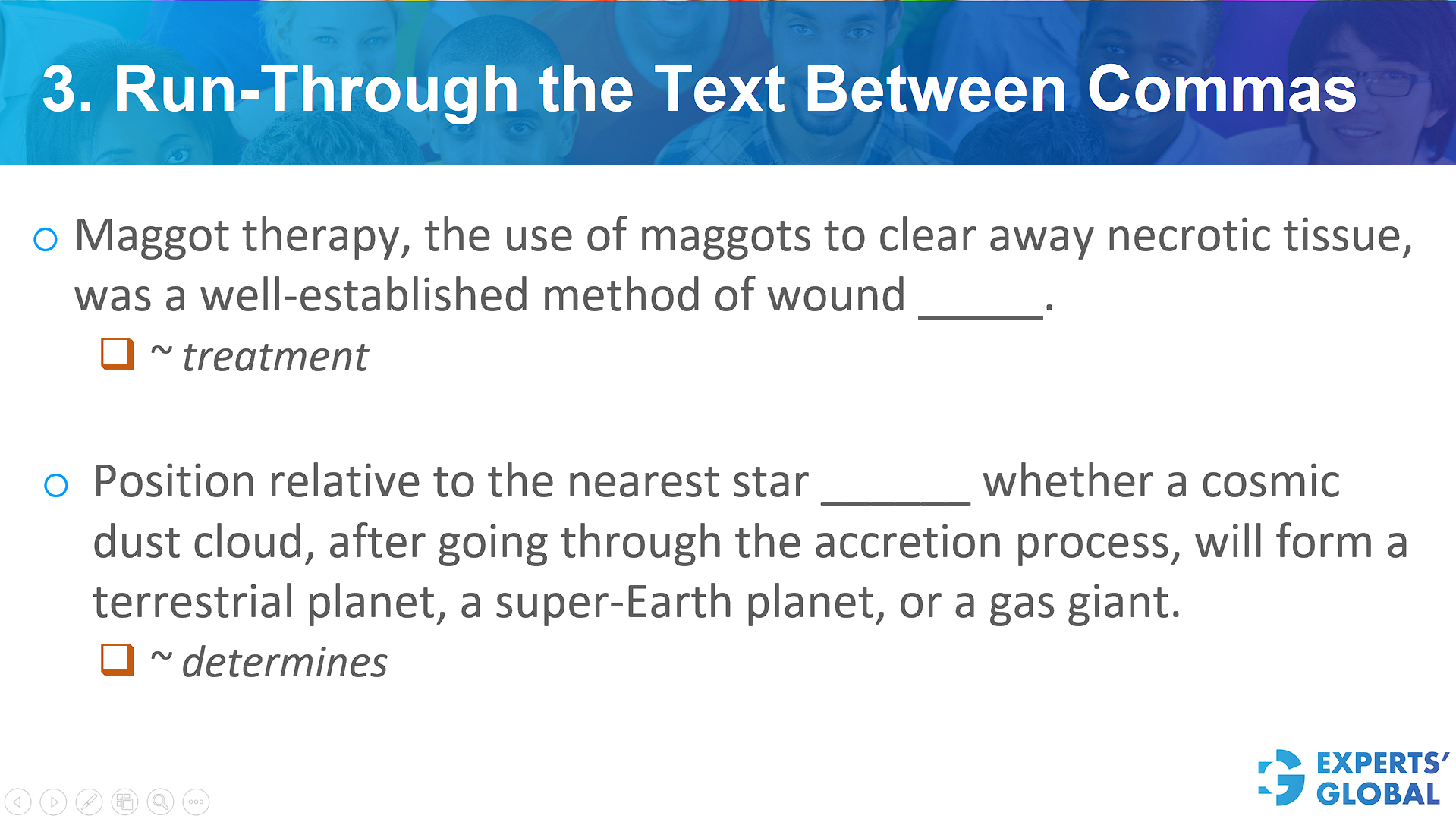 Run through the text between commas in GRE SE