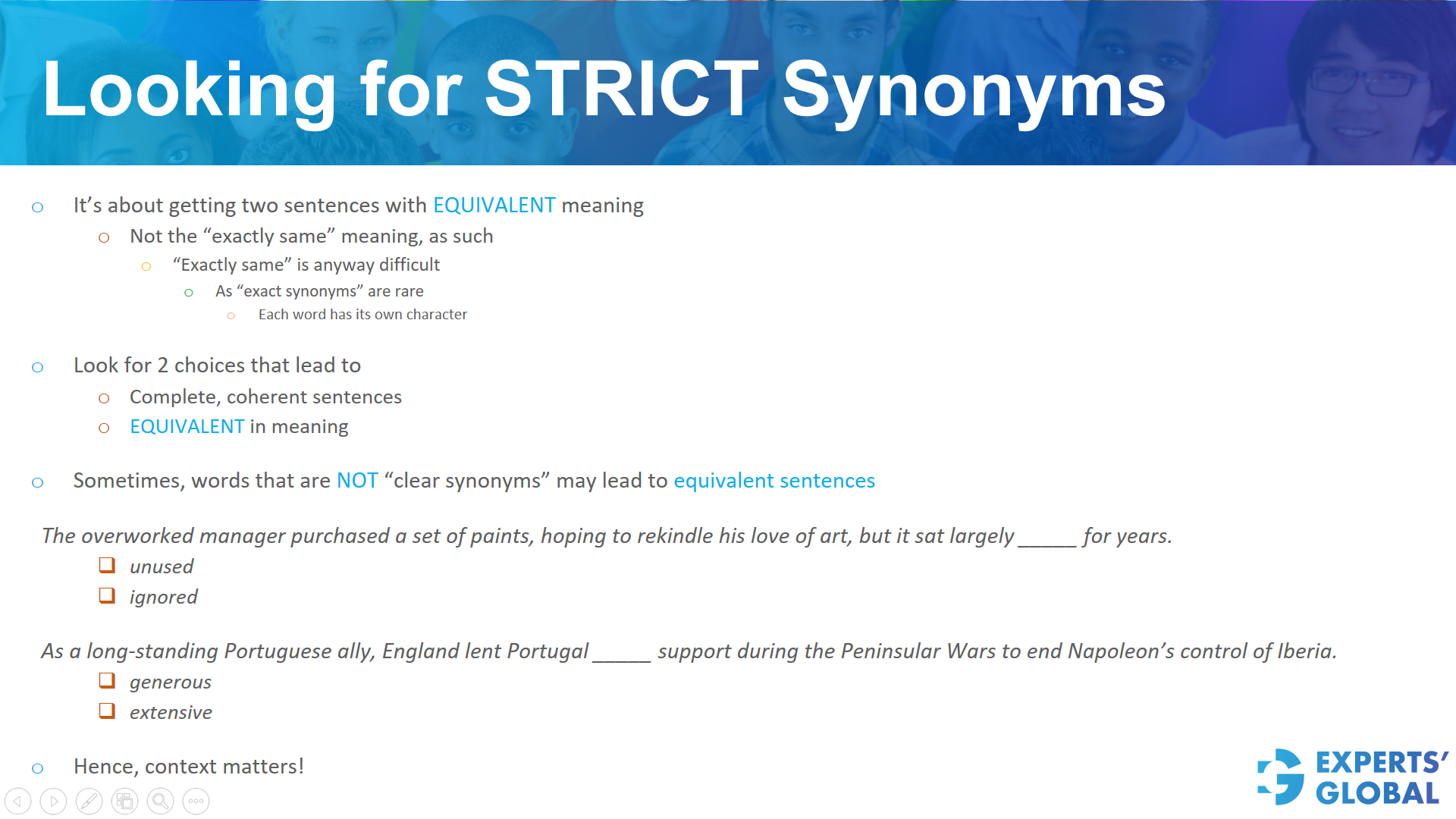 Looking for strict synonyms on GRE SE