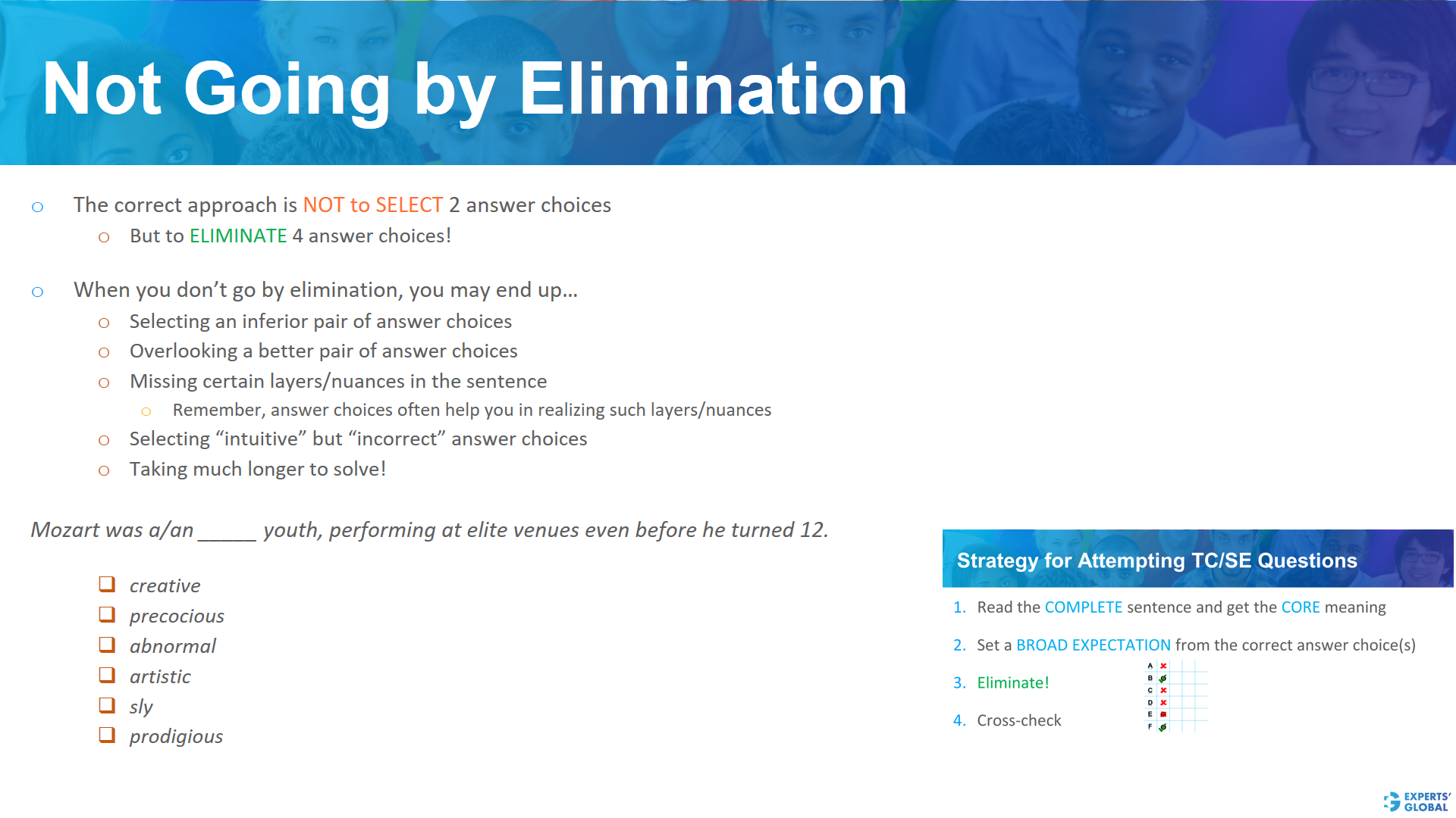 Not going by elimination on GRE SE