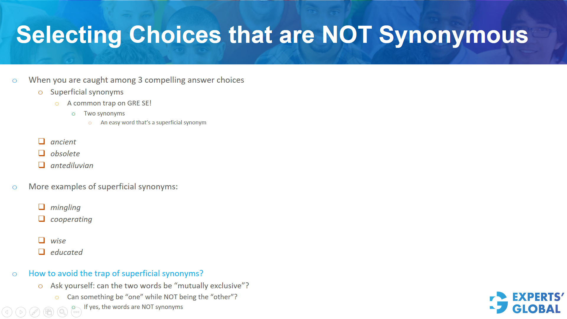 Selecting choices that are not synonyms on GRE SE