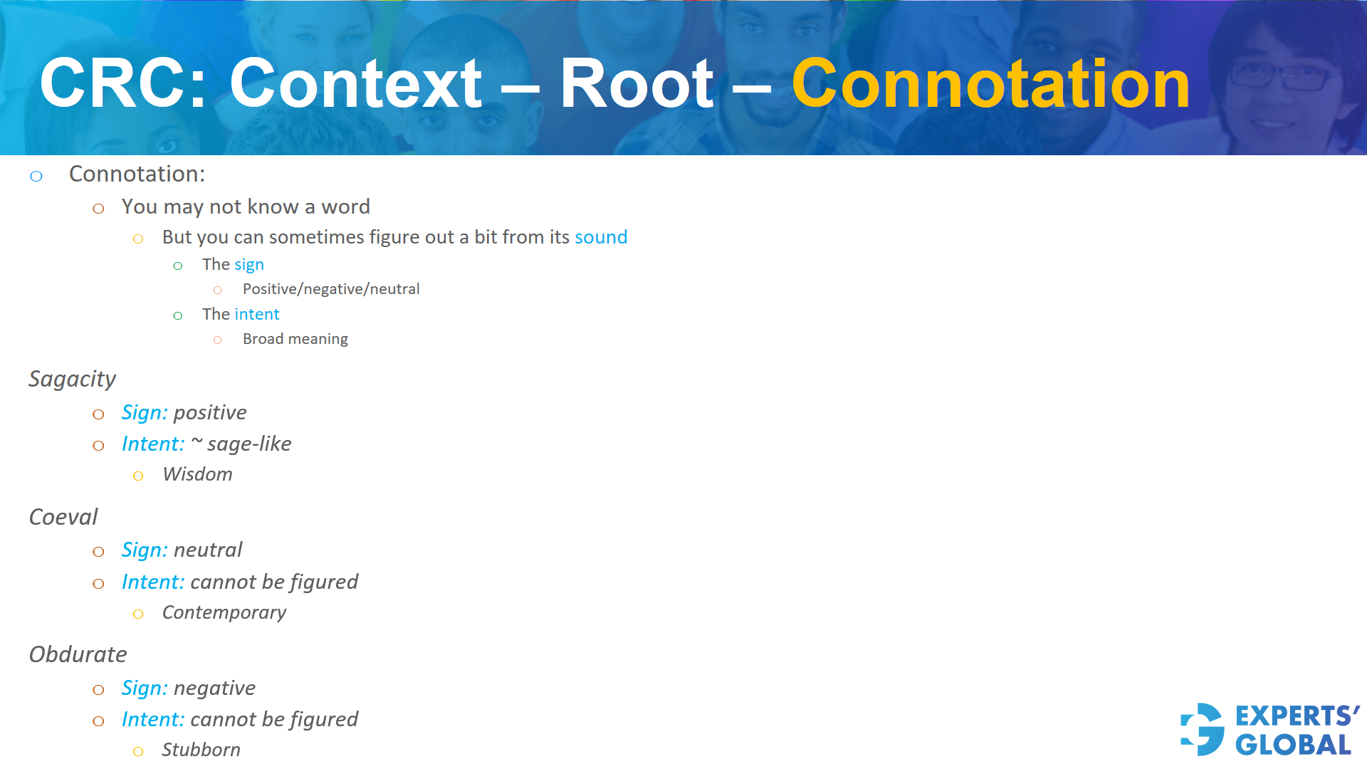 CRC: Context-Root-Connotation on GRE SE