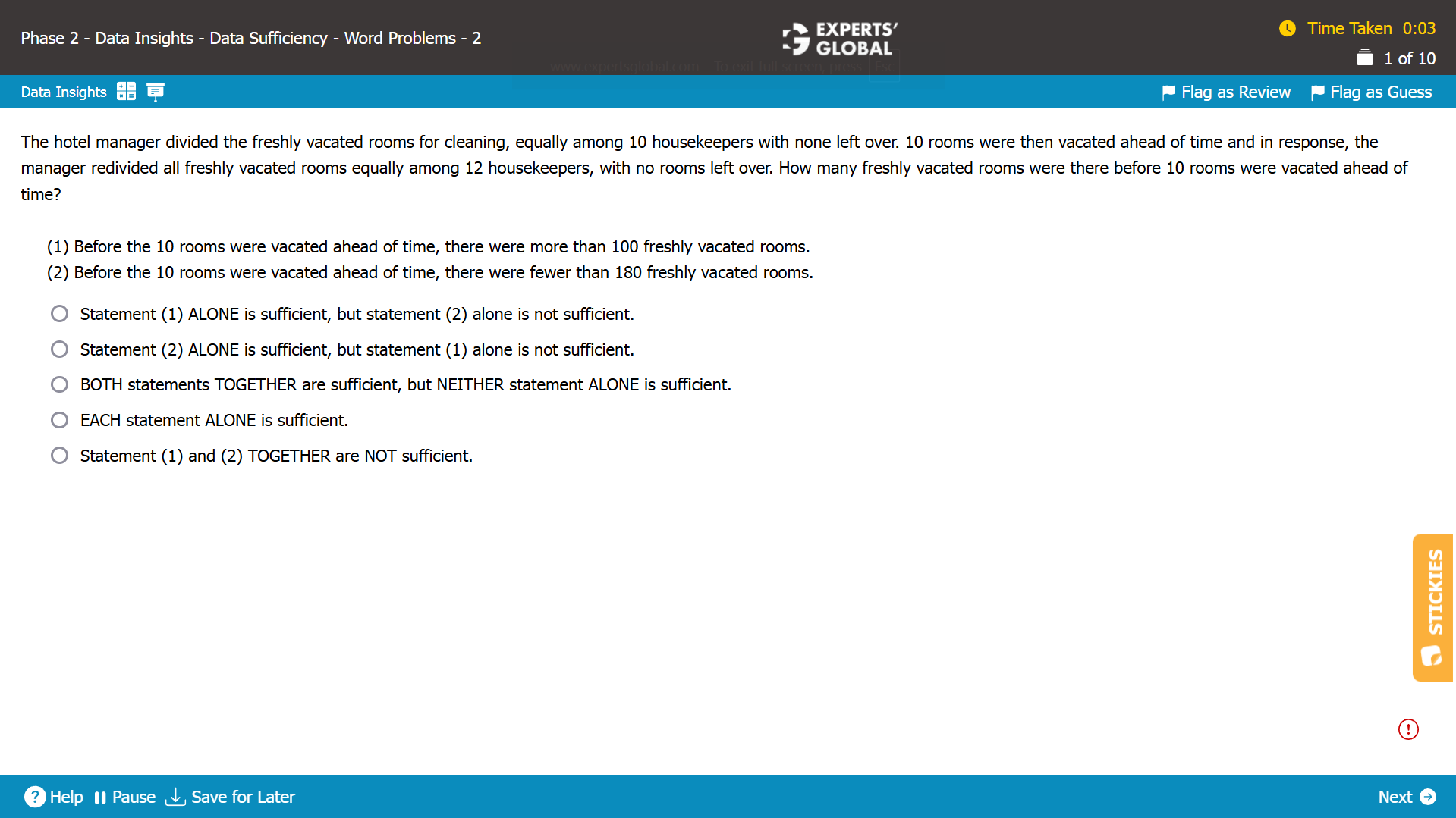 GMAT-style Data Sufficiency Question 1
