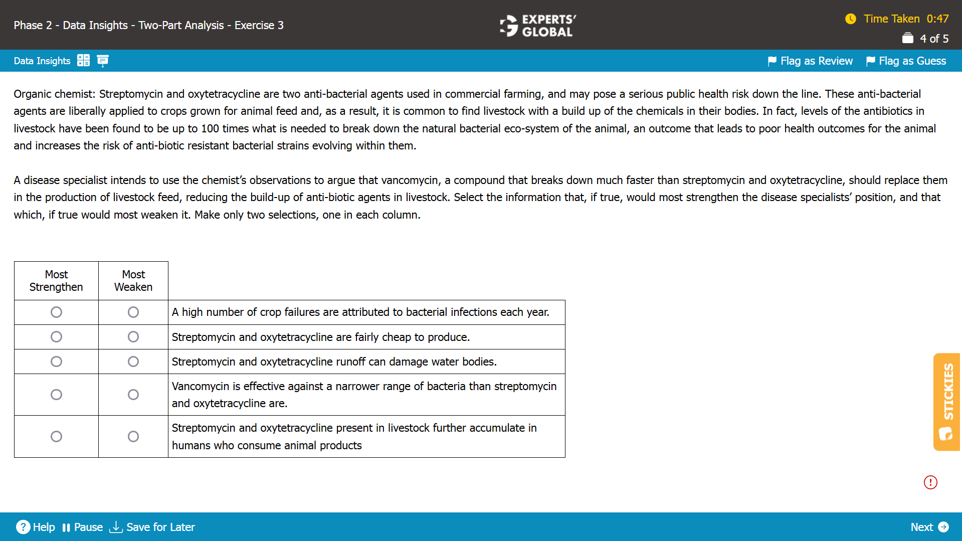 GMAT-style Two-Part Analysis Question 1