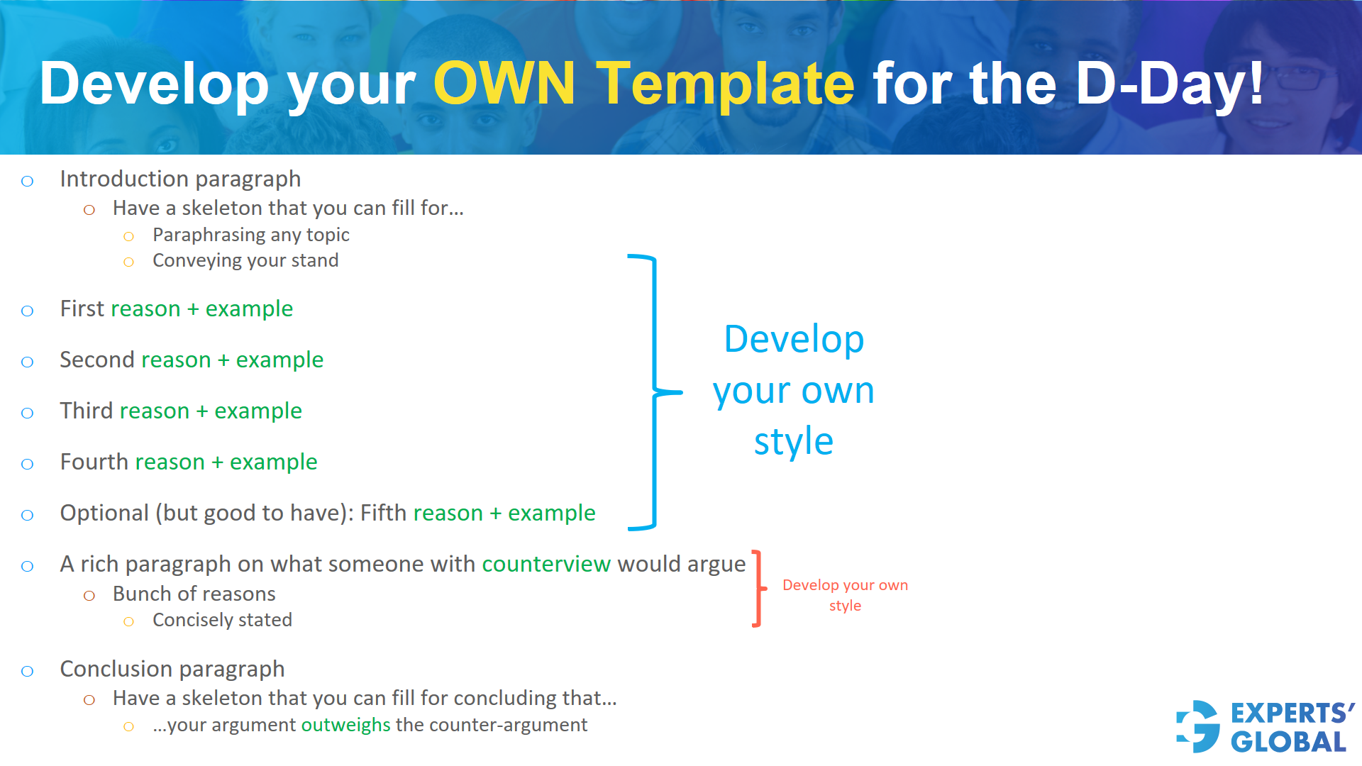 Develop your own template for the GRE AW D-day!