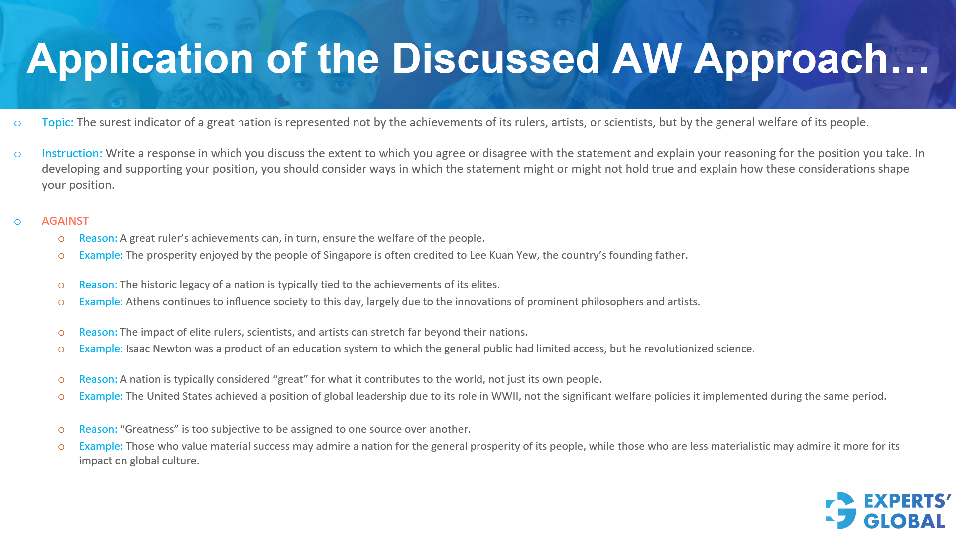 Application of the discussed GRE AW approach