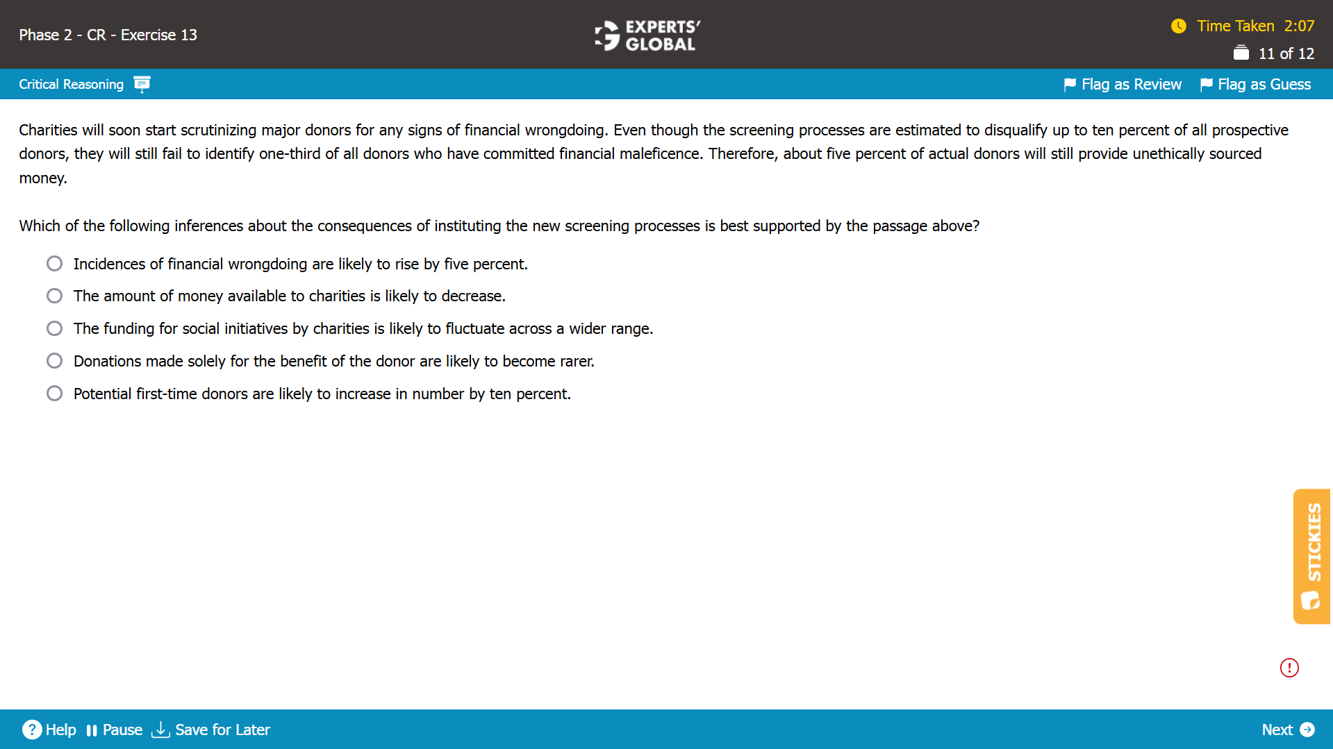 GMAT CR Inference Practice Question