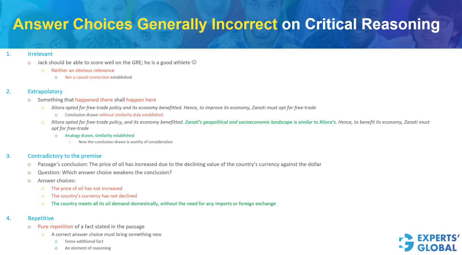 Choices generally incorrect on GMAT Verbal CR