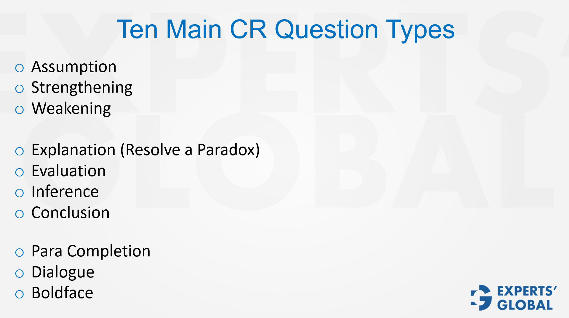 Ten Main GMAT CR Question Types