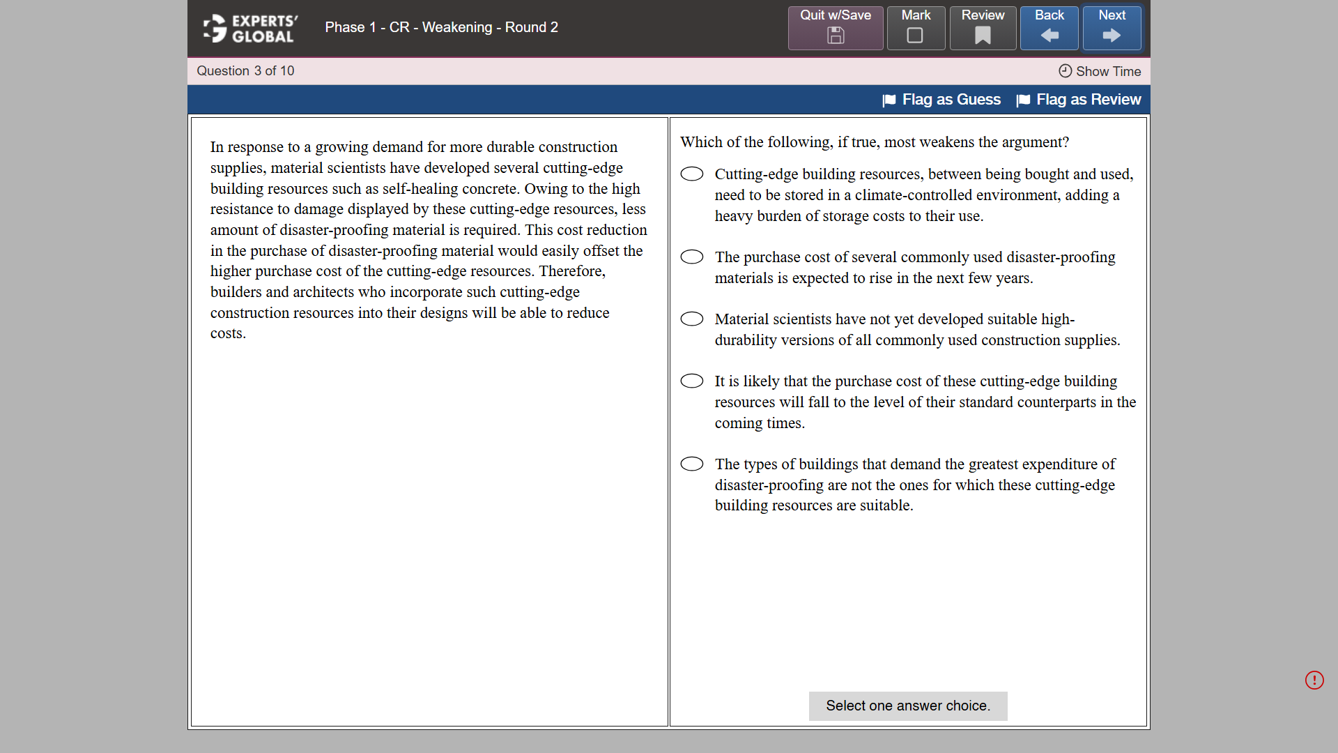 GRE Critical Reasoning sample question 1
