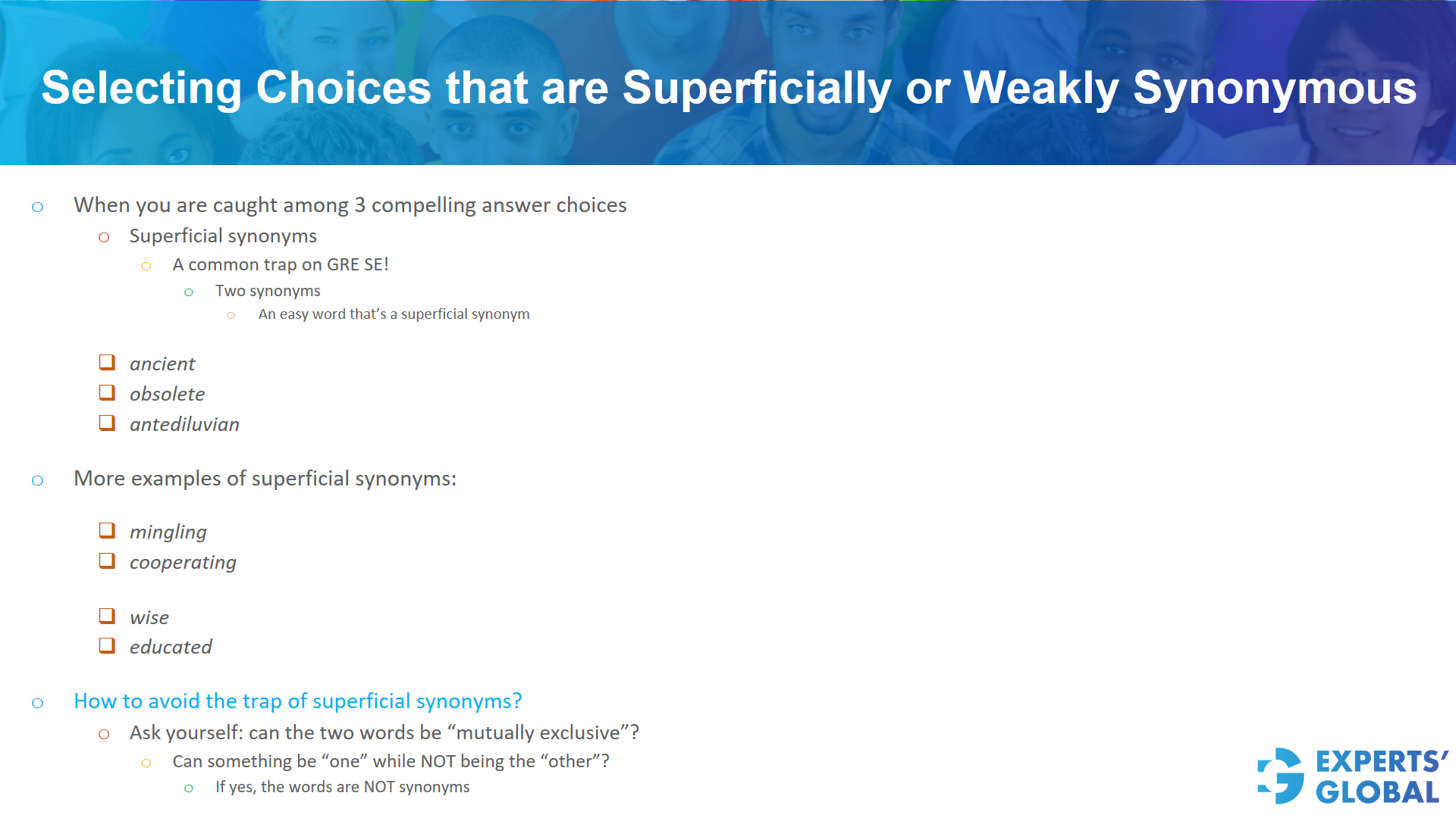 Selecting choices that are superficially or weakly synonymous on GRE SE