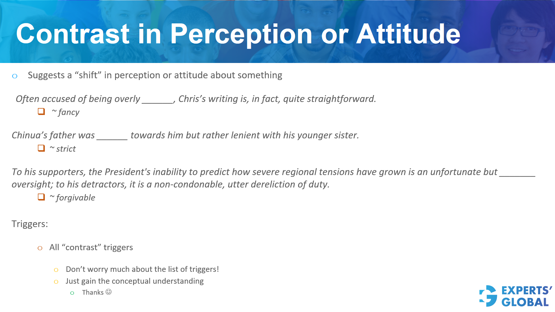 Contrast in perception or attitude on GRE SE