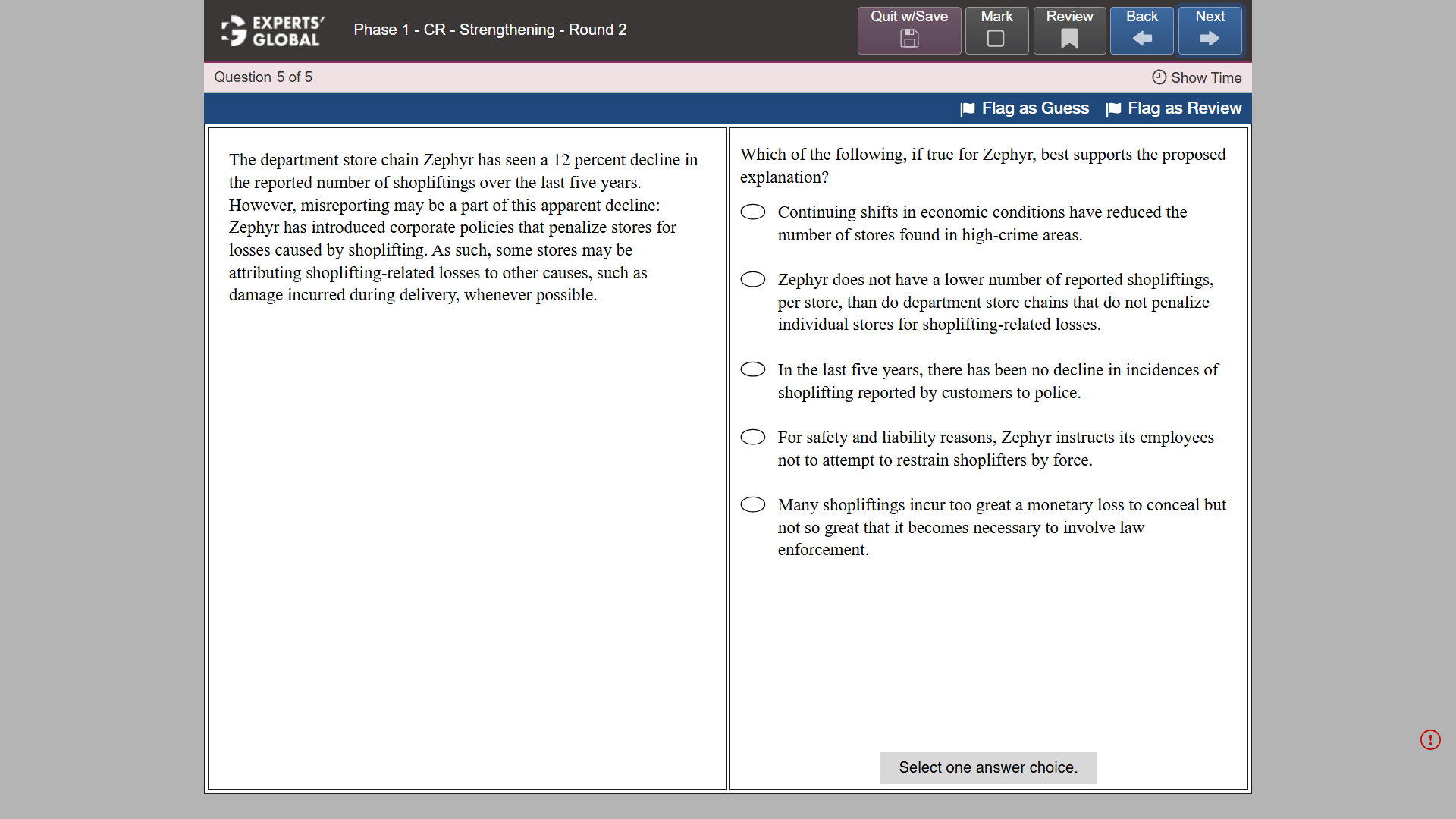GRE Critical Reasoning sample question 2