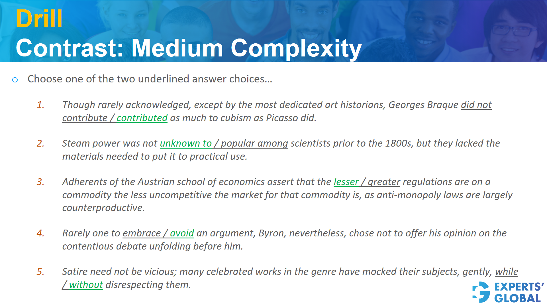 Drill contrast: Medium complexity on GRE SE