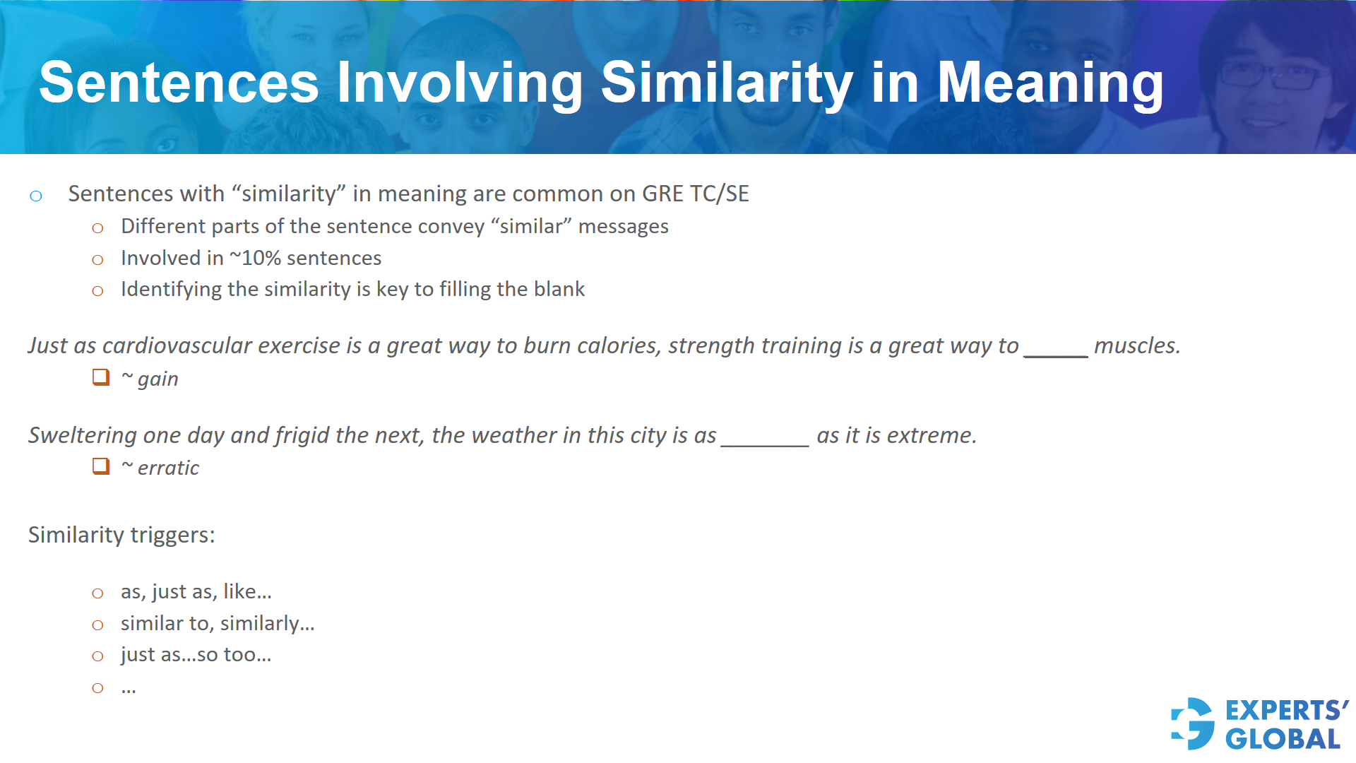  Sentences involving similarity in meaning on GRE SE