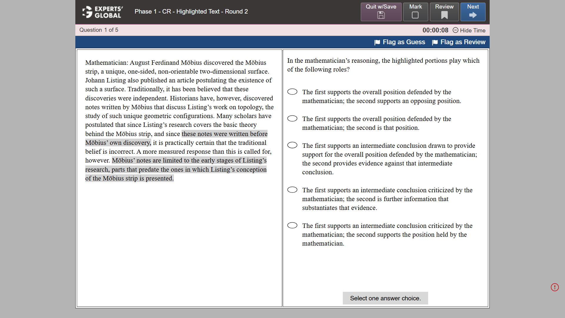 GRE Critical Reasoning sample question 3