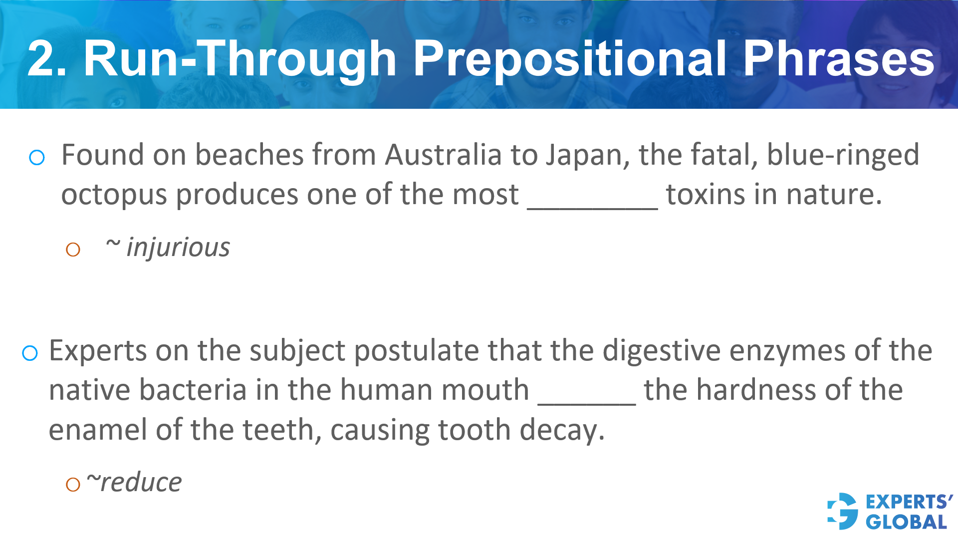 run – through prepositional phrases on GRE