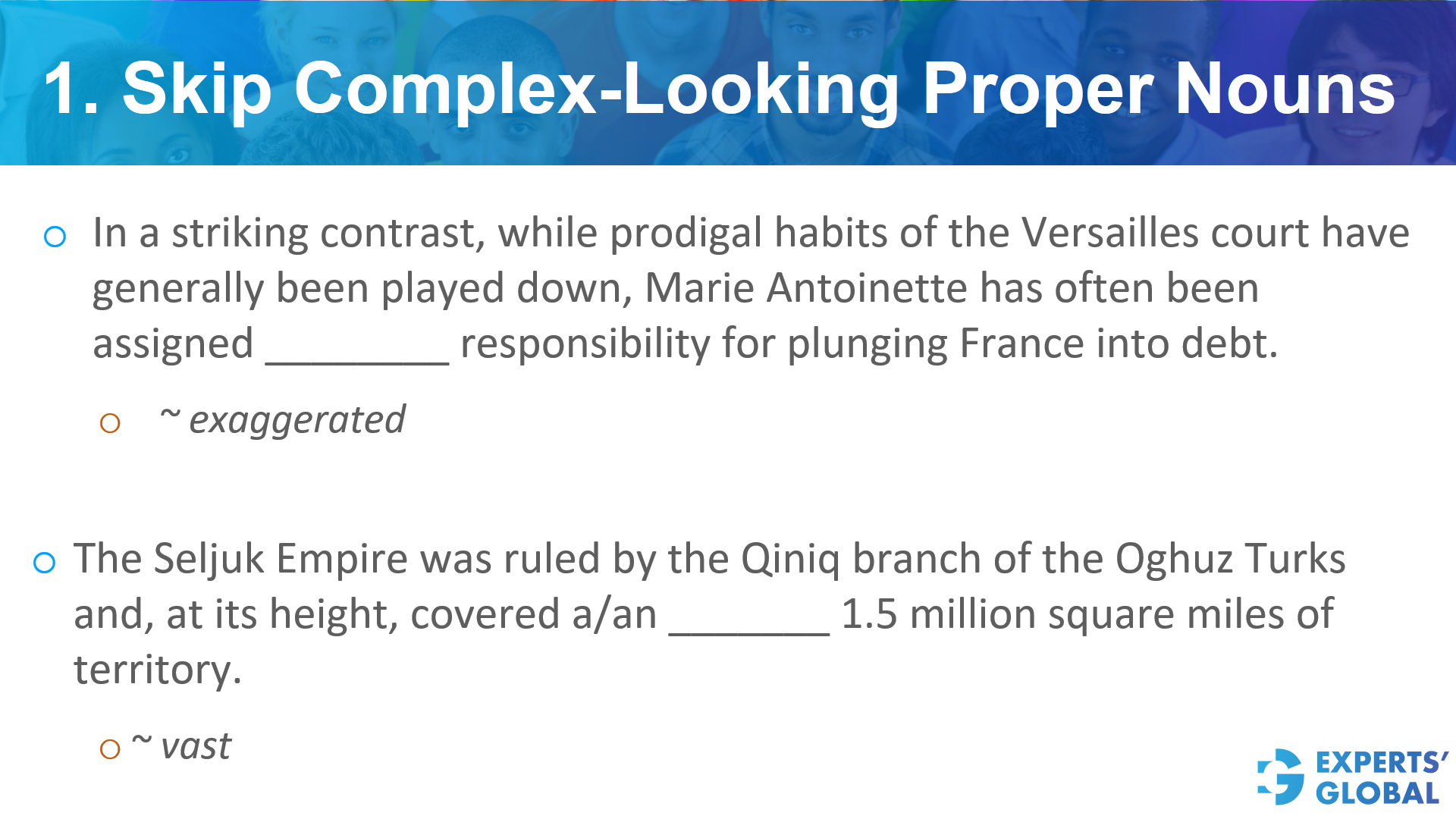 skip complex – looking proper nouns on GRE