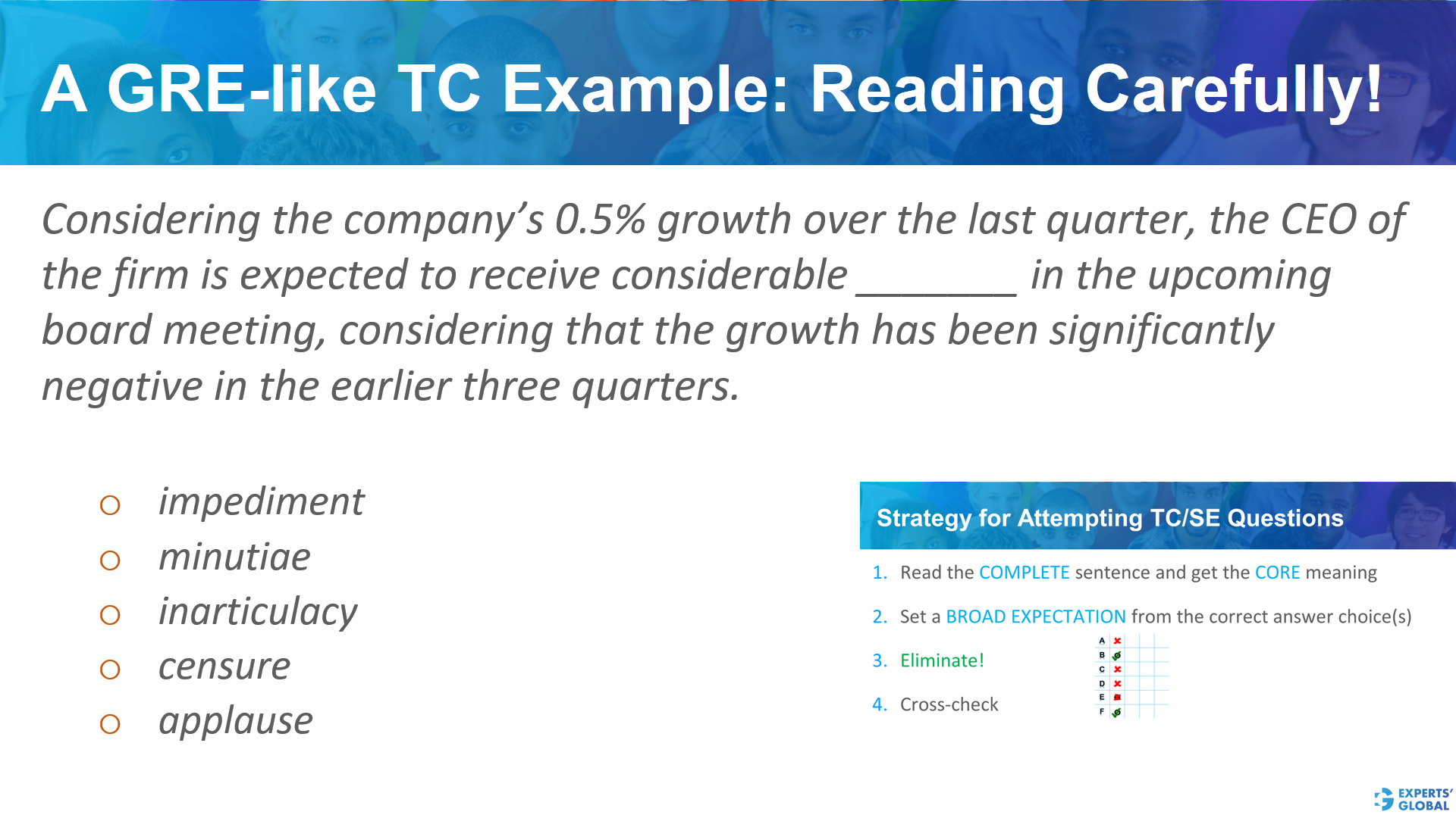 A GRE – like TC example: reading carefully! 