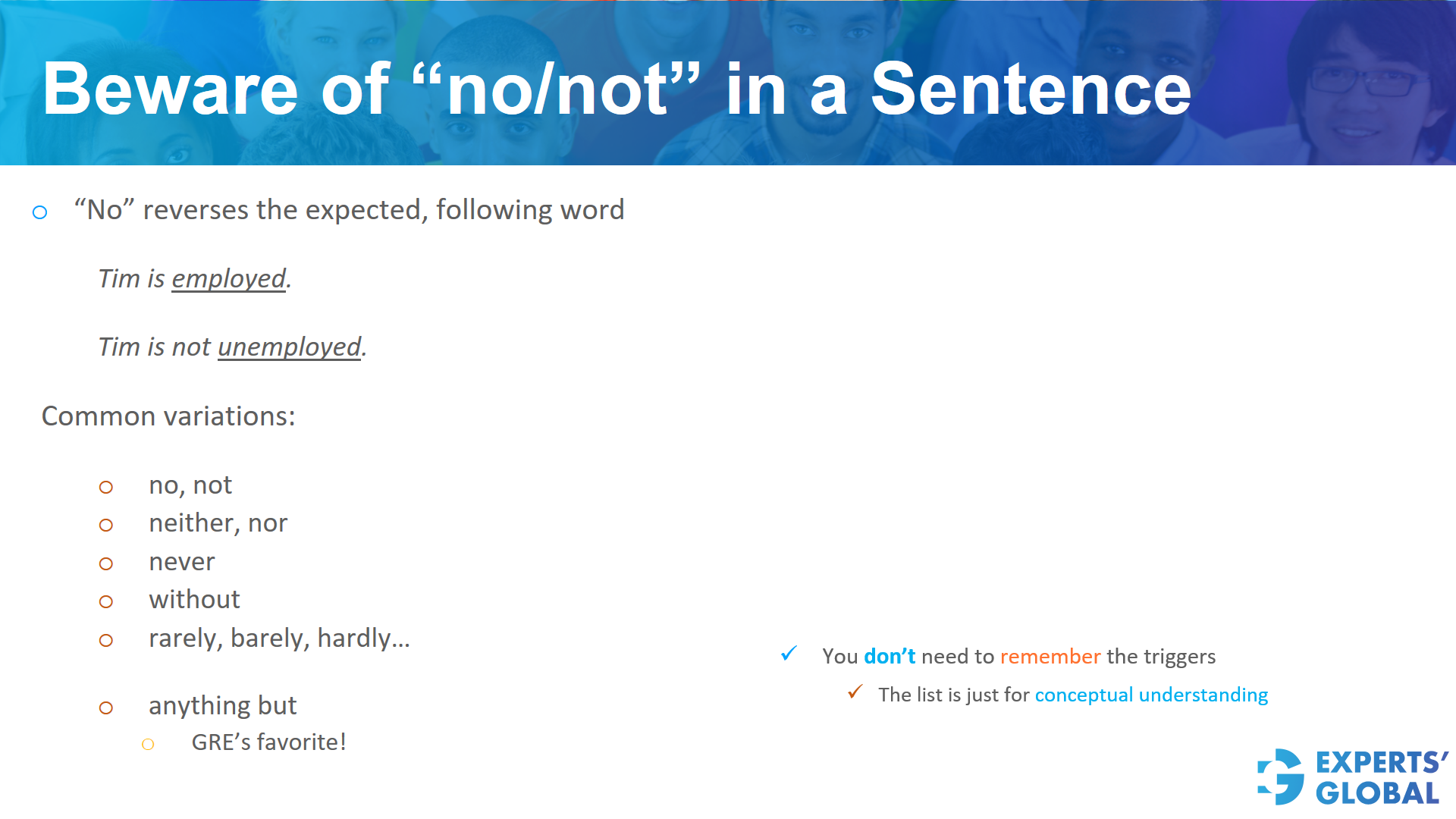 Beware of “no/not” in a sentence